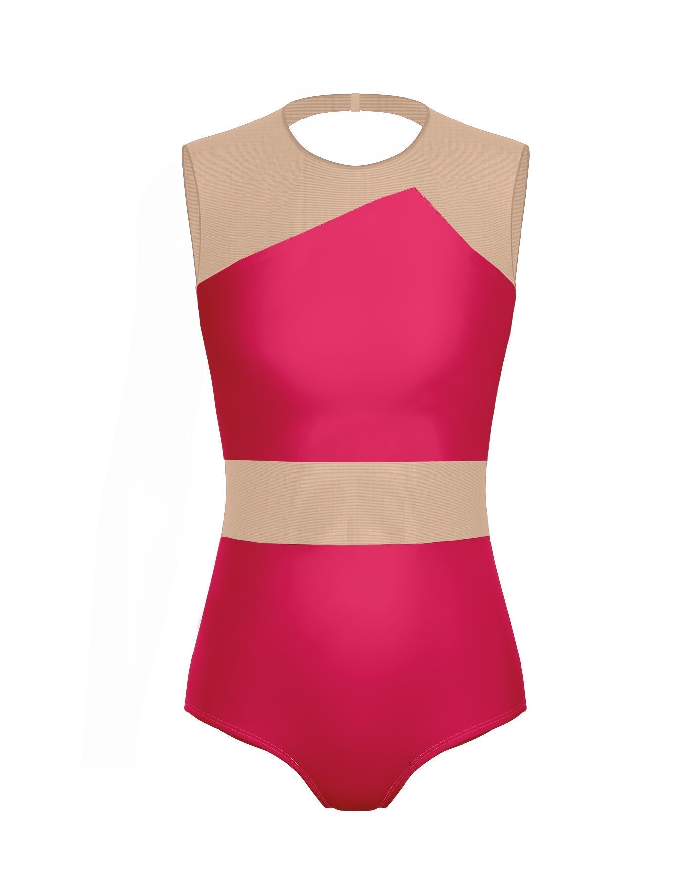 Solid Lycra Defined Leotard Nude Mesh
