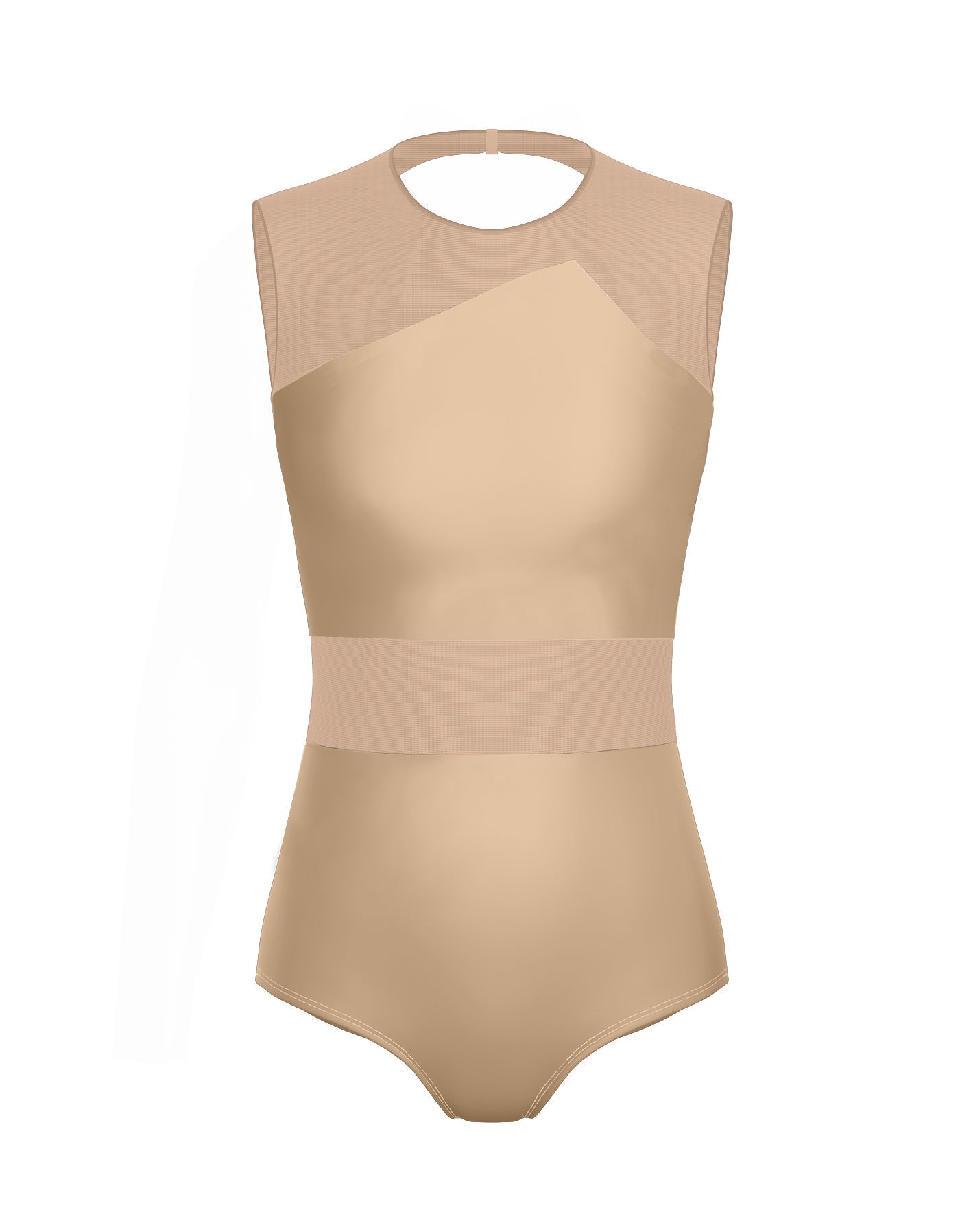 Solid Lycra Defined Leotard Nude Mesh