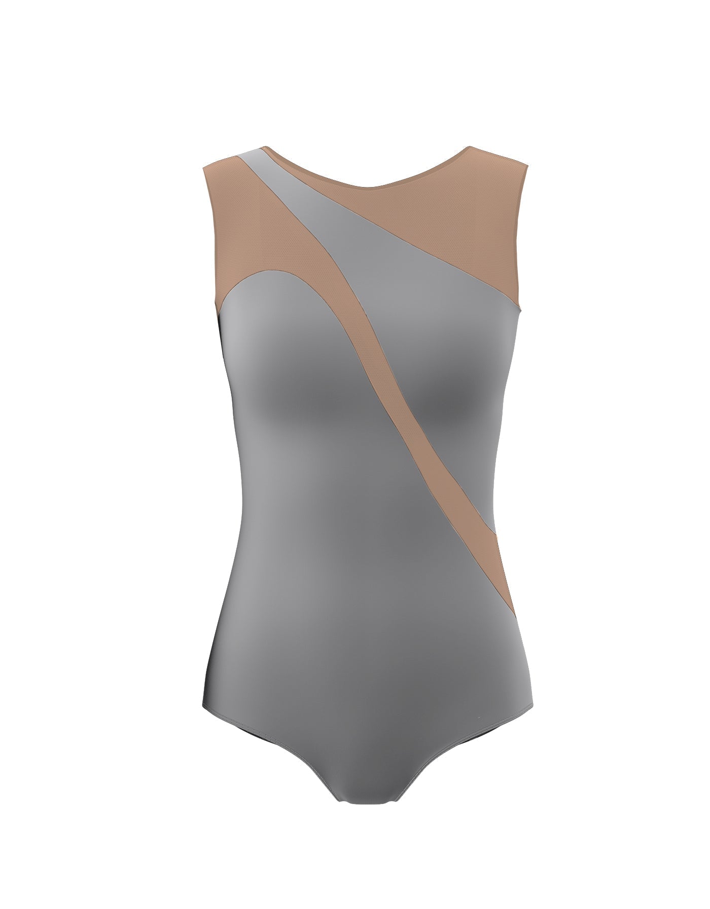 Solid Lycra Sleeveless Spectral Leotard Nude Mesh