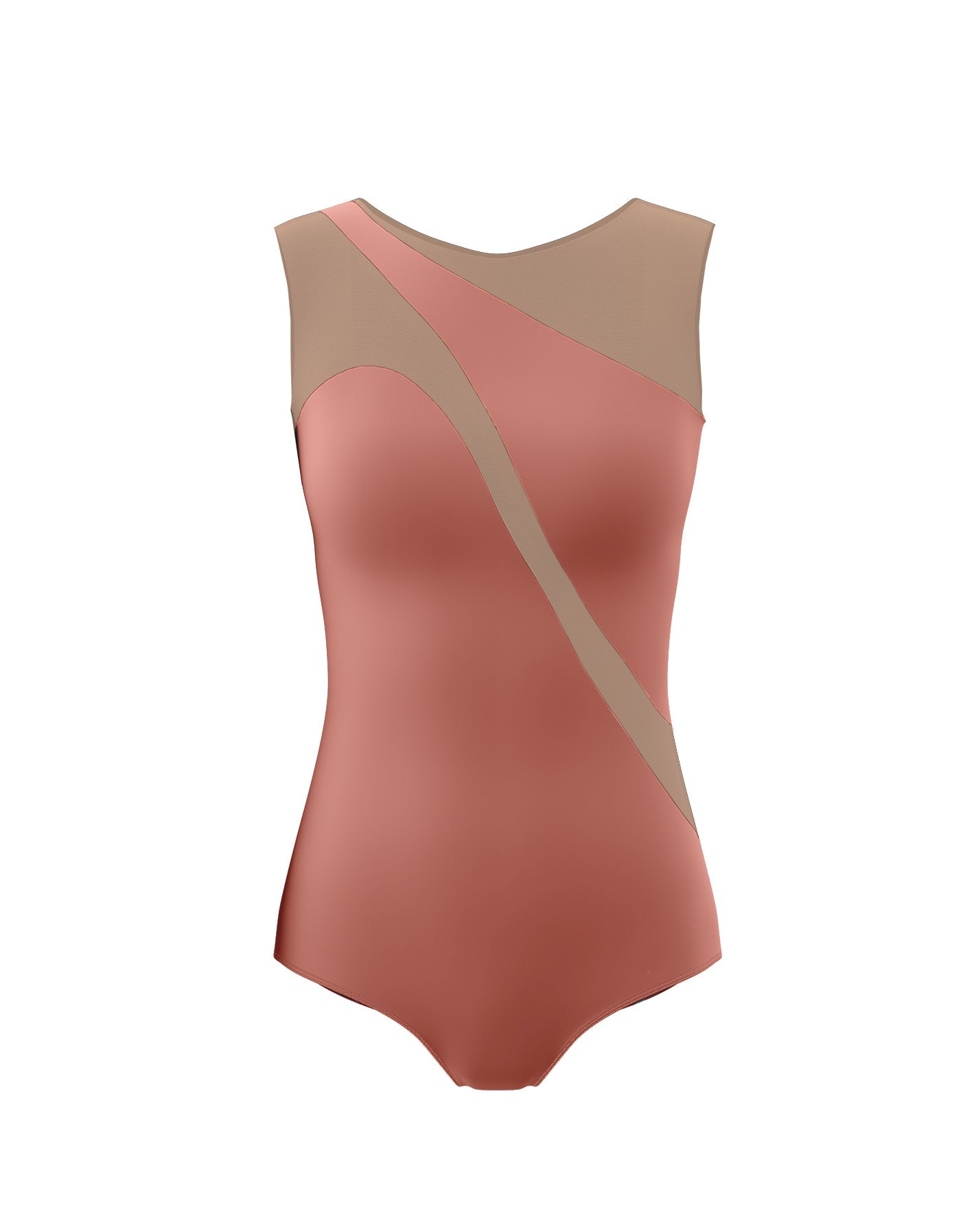 Solid Lycra Sleeveless Spectral Leotard Nude Mesh