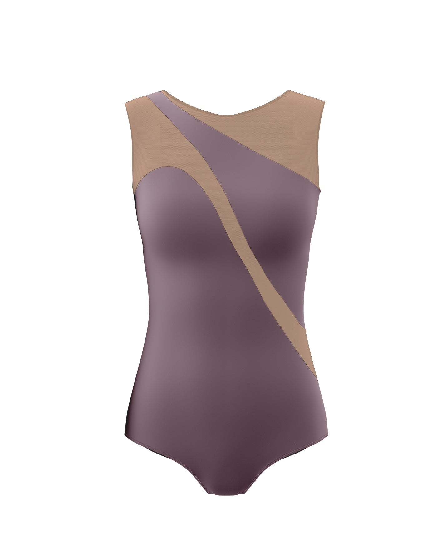 Solid Lycra Sleeveless Spectral Leotard Nude Mesh
