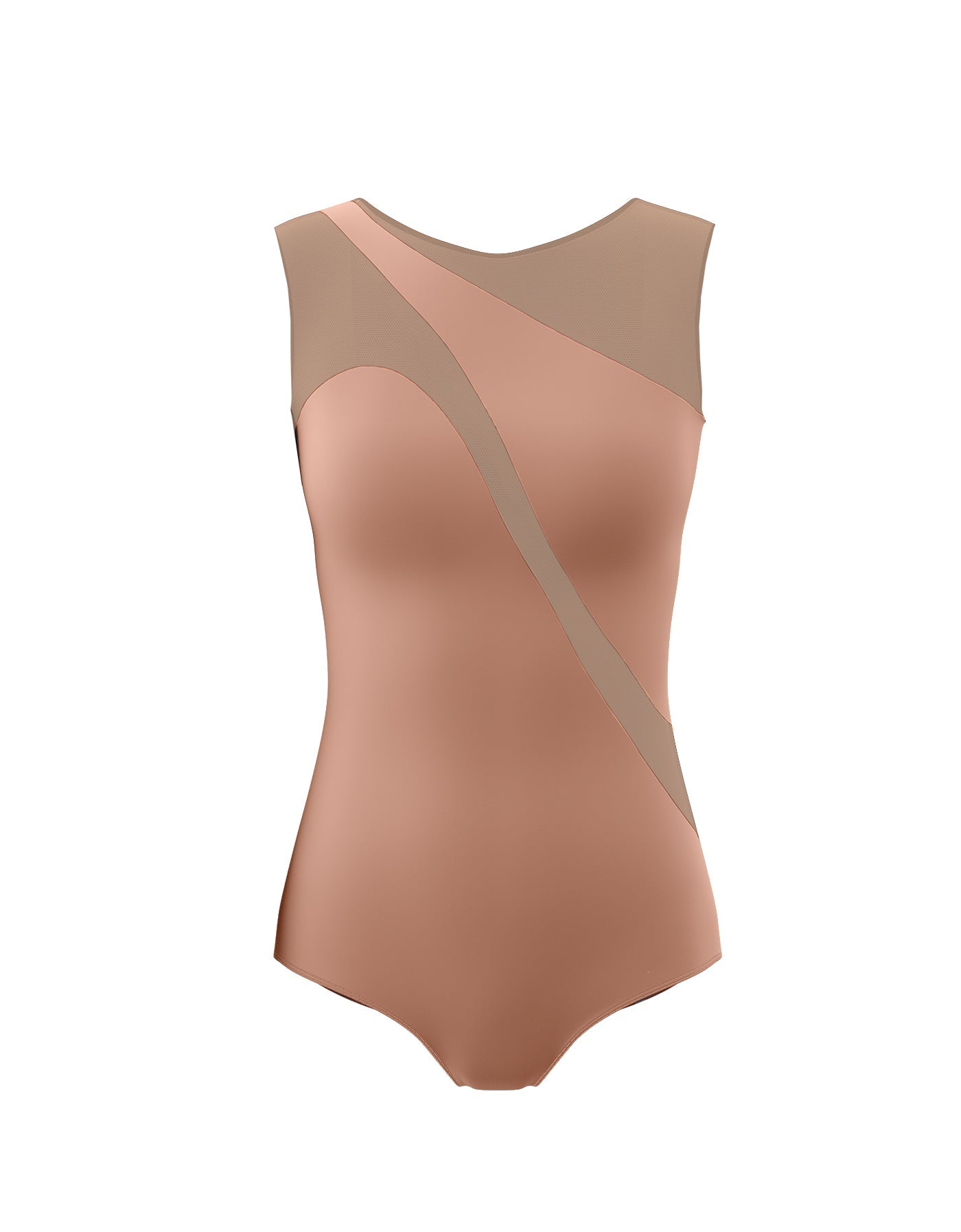 Solid Lycra Sleeveless Spectral Leotard Nude Mesh