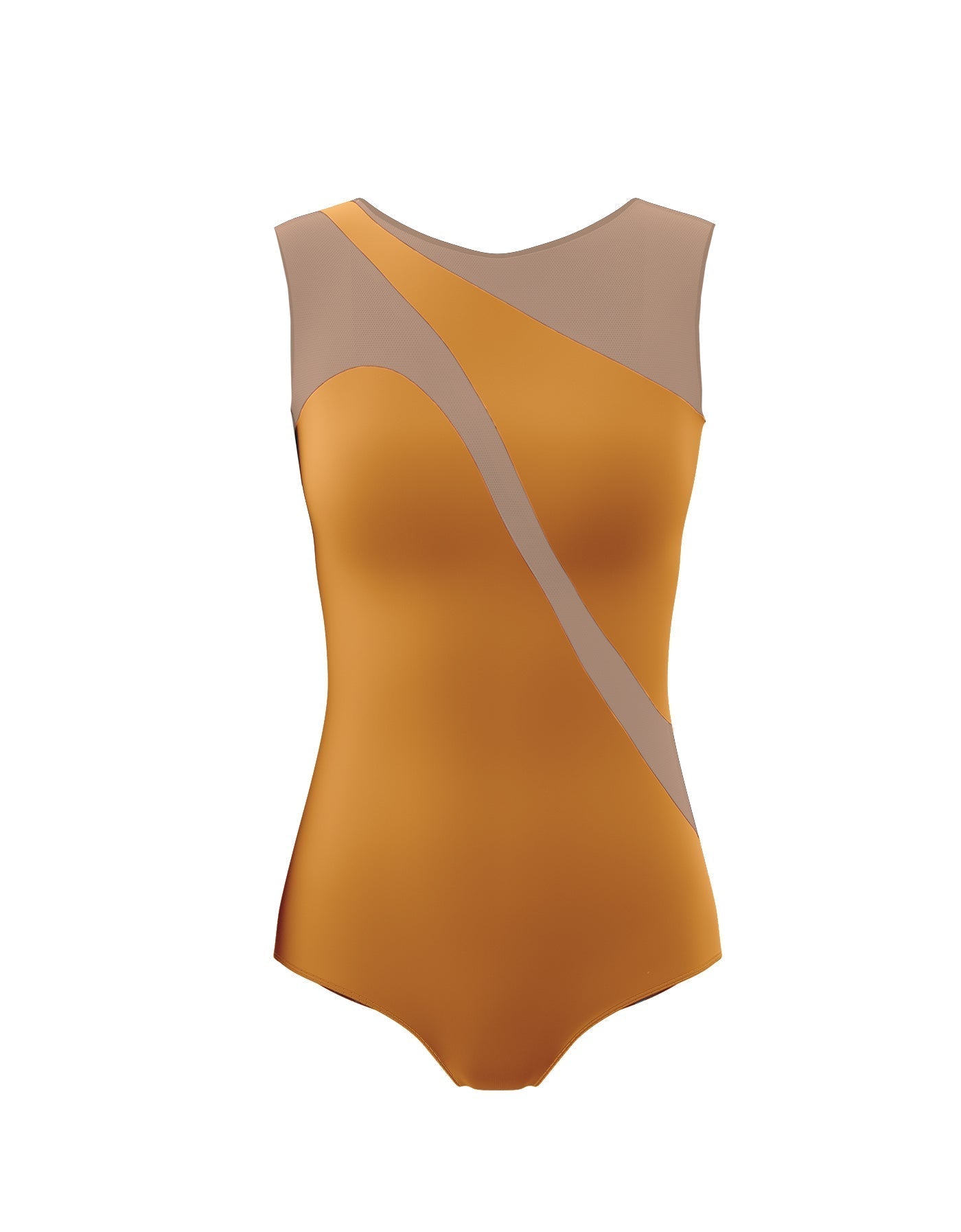 Solid Lycra Sleeveless Spectral Leotard Nude Mesh