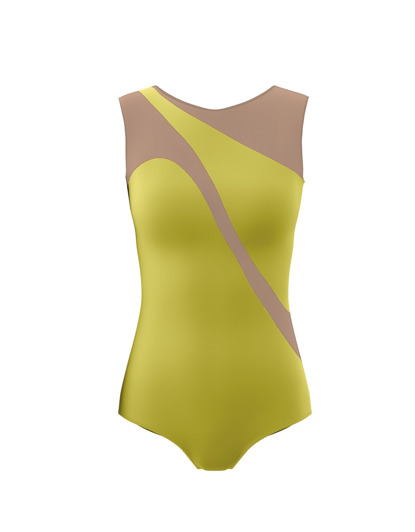 Solid Lycra Sleeveless Spectral Leotard Nude Mesh
