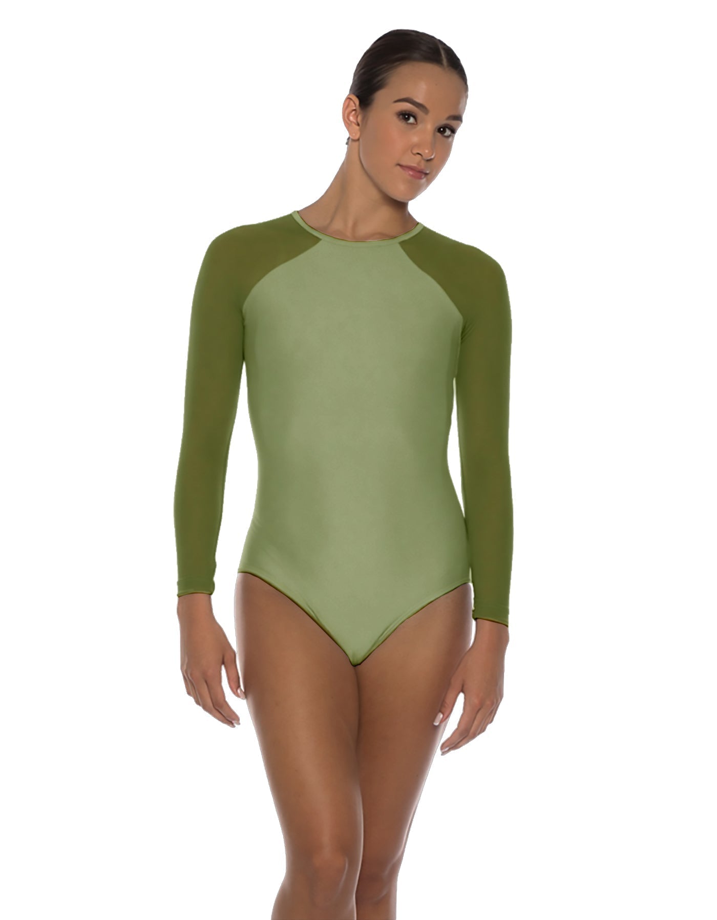 Solid Lycra LS Raglan Leotard Keyhole Back