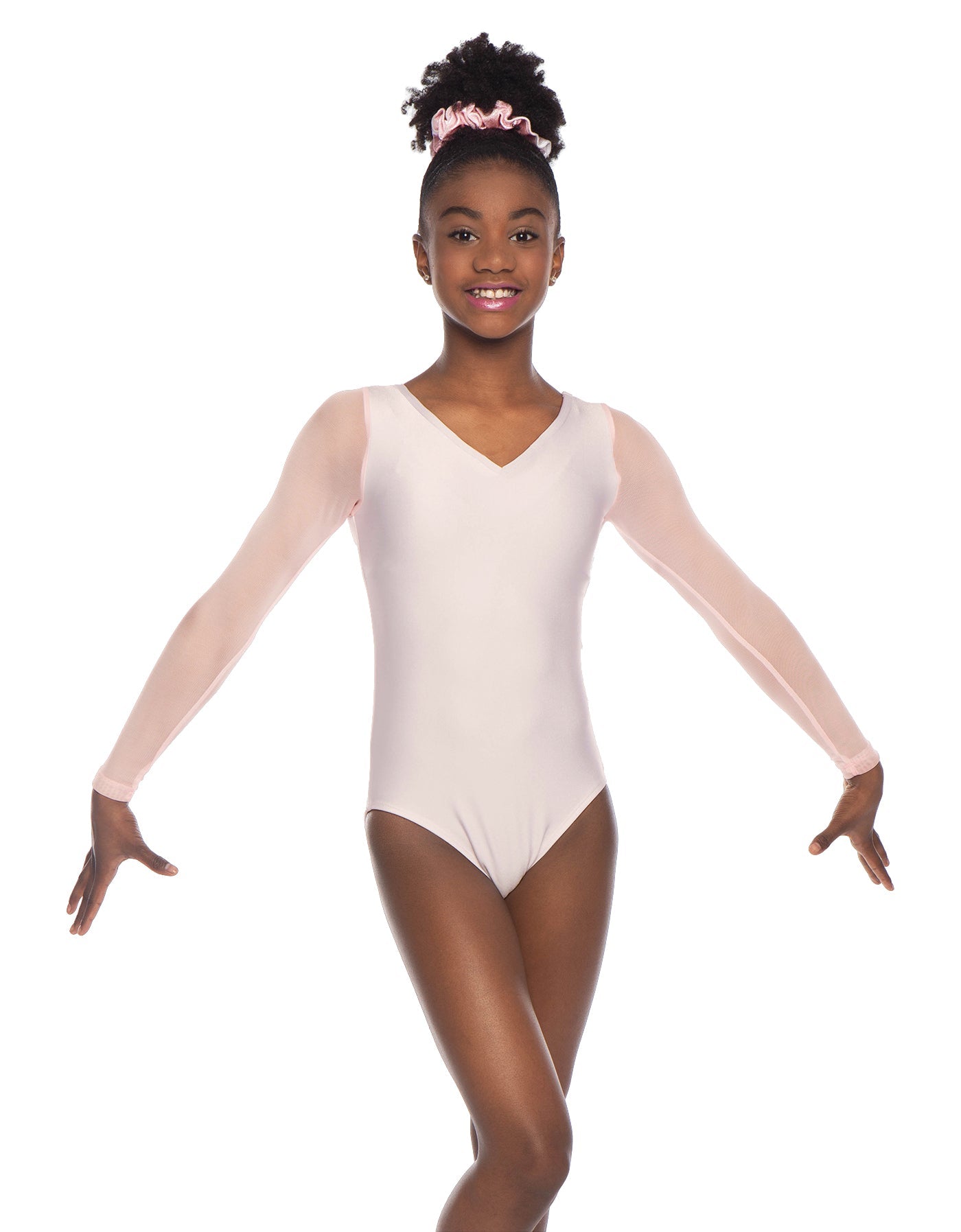 Solid Lycra Mesh LS V Neck Leotard Gymnastics