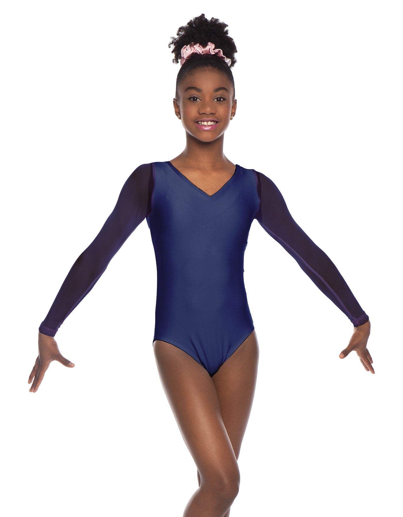 Solid Lycra Mesh LS V Neck Leotard Gymnastics
