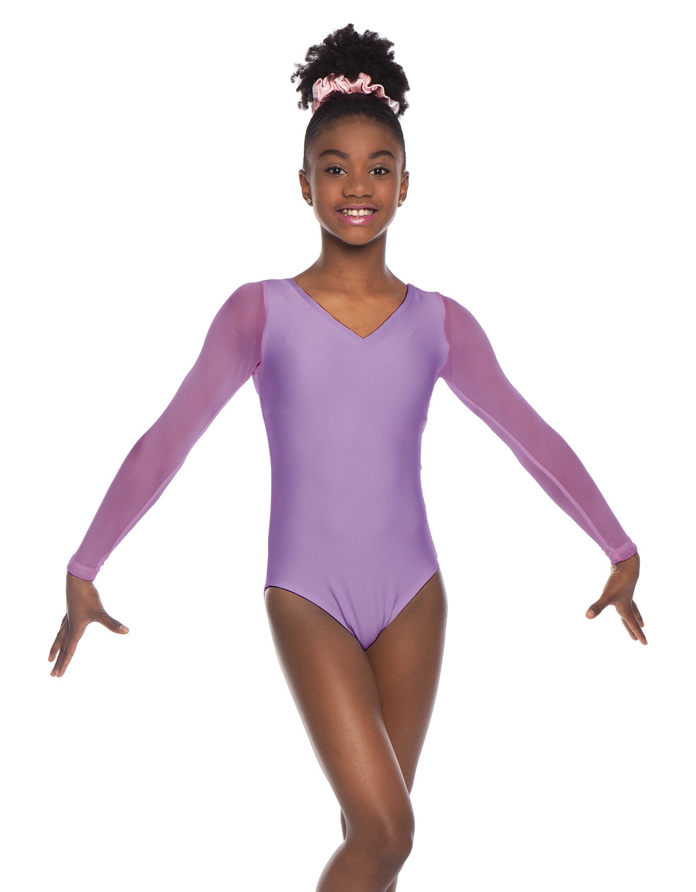 Solid Lycra Mesh LS V Neck Leotard Gymnastics