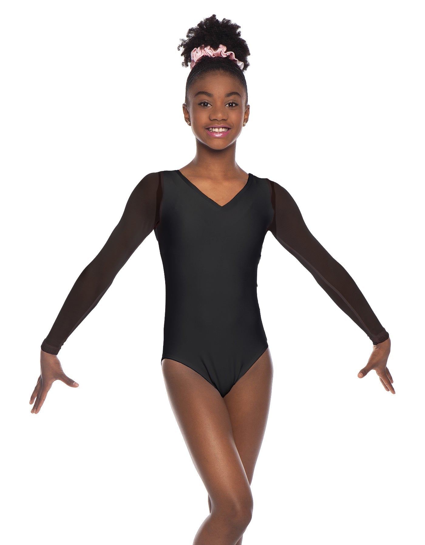 Solid Lycra Mesh LS V Neck Leotard Gymnastics