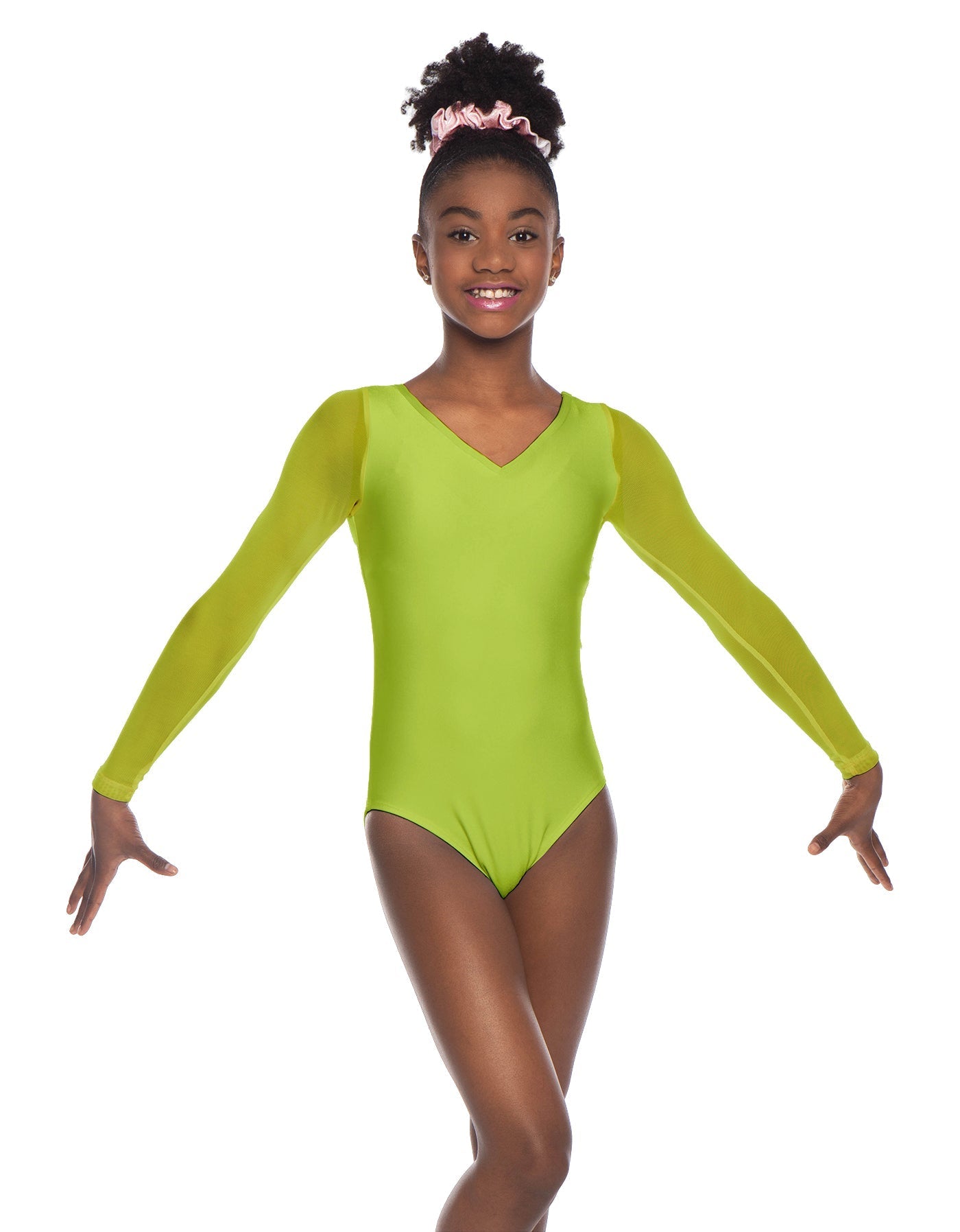 Solid Lycra Mesh LS V Neck Leotard Gymnastics