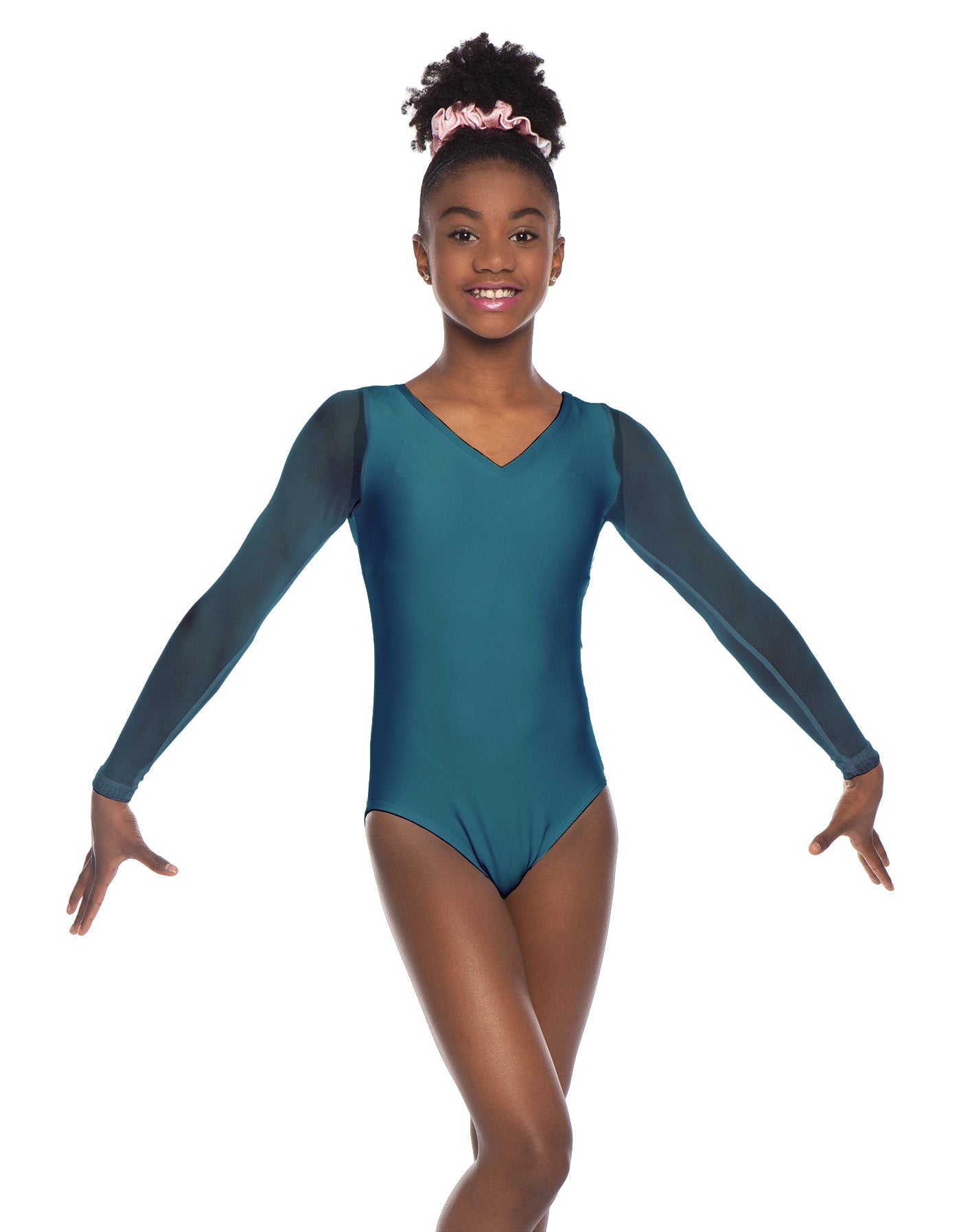 Solid Lycra Mesh LS V Neck Leotard Gymnastics
