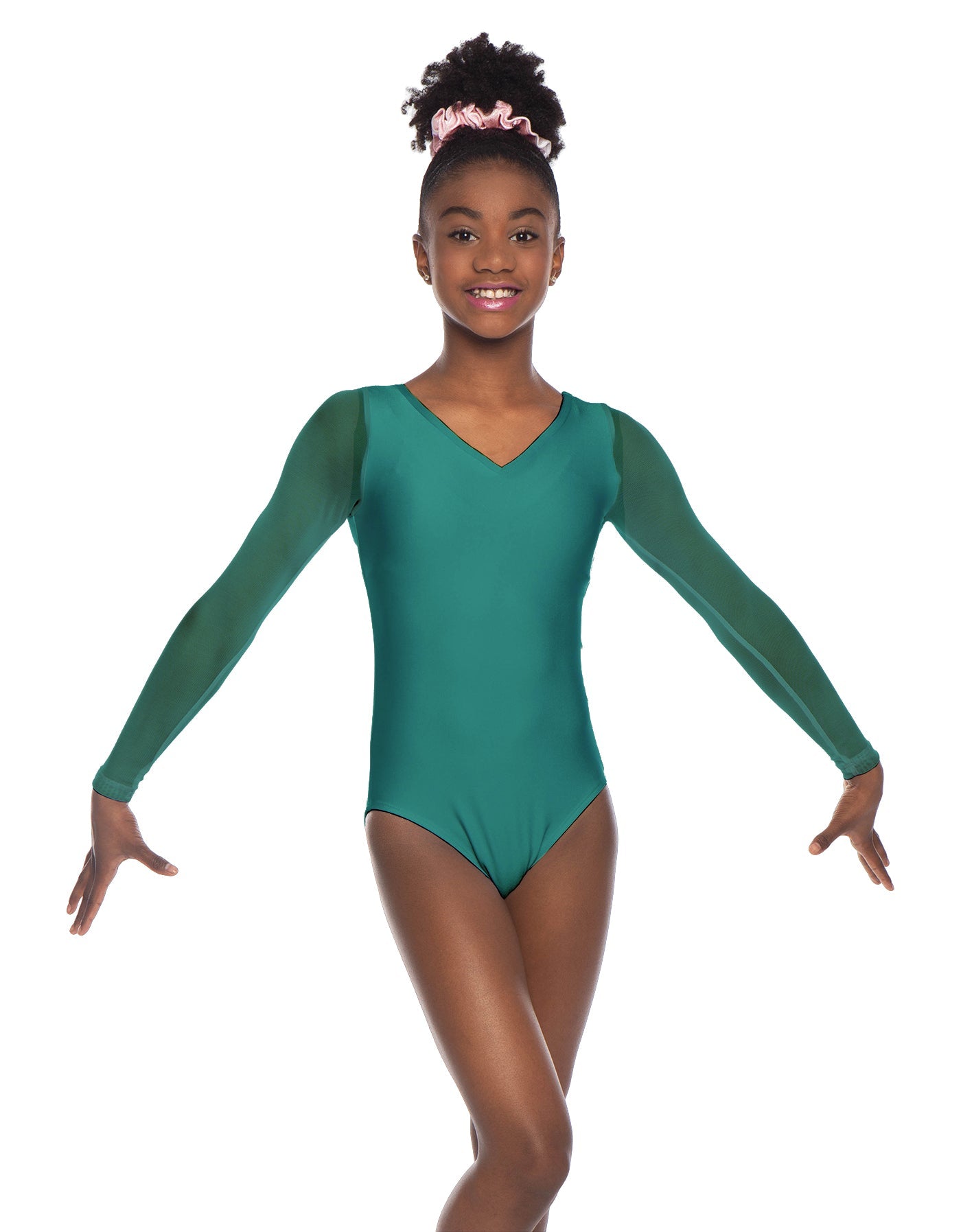 Solid Lycra Mesh LS V Neck Leotard Gymnastics