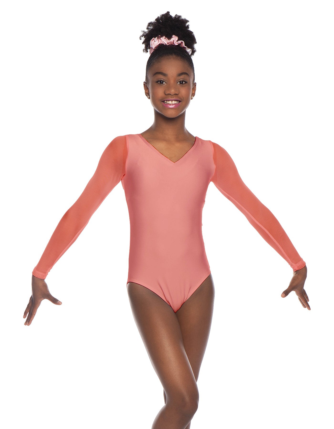 Solid Lycra Mesh LS V Neck Leotard Gymnastics