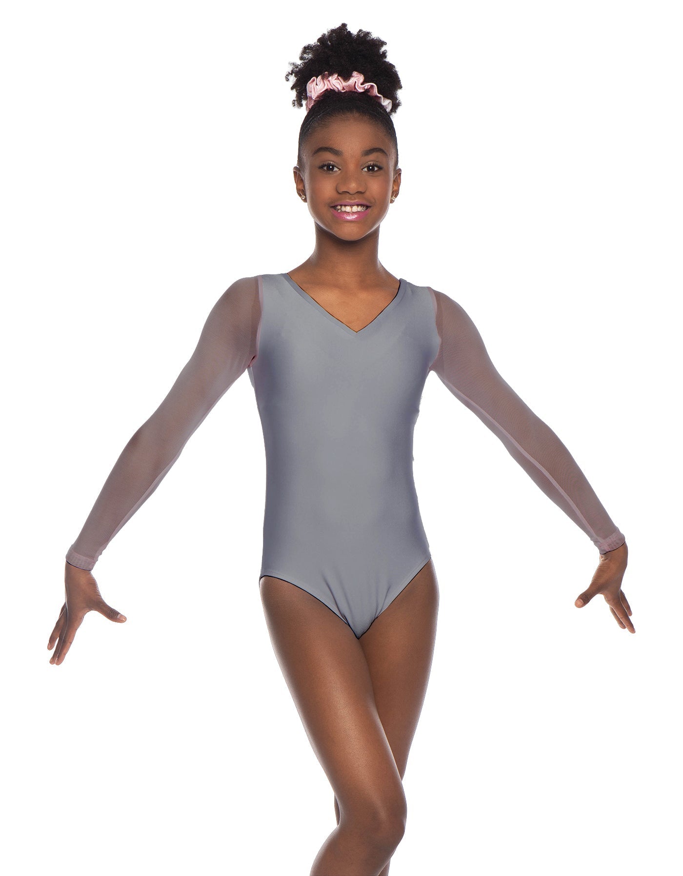 Solid Lycra Mesh LS V Neck Leotard Gymnastics