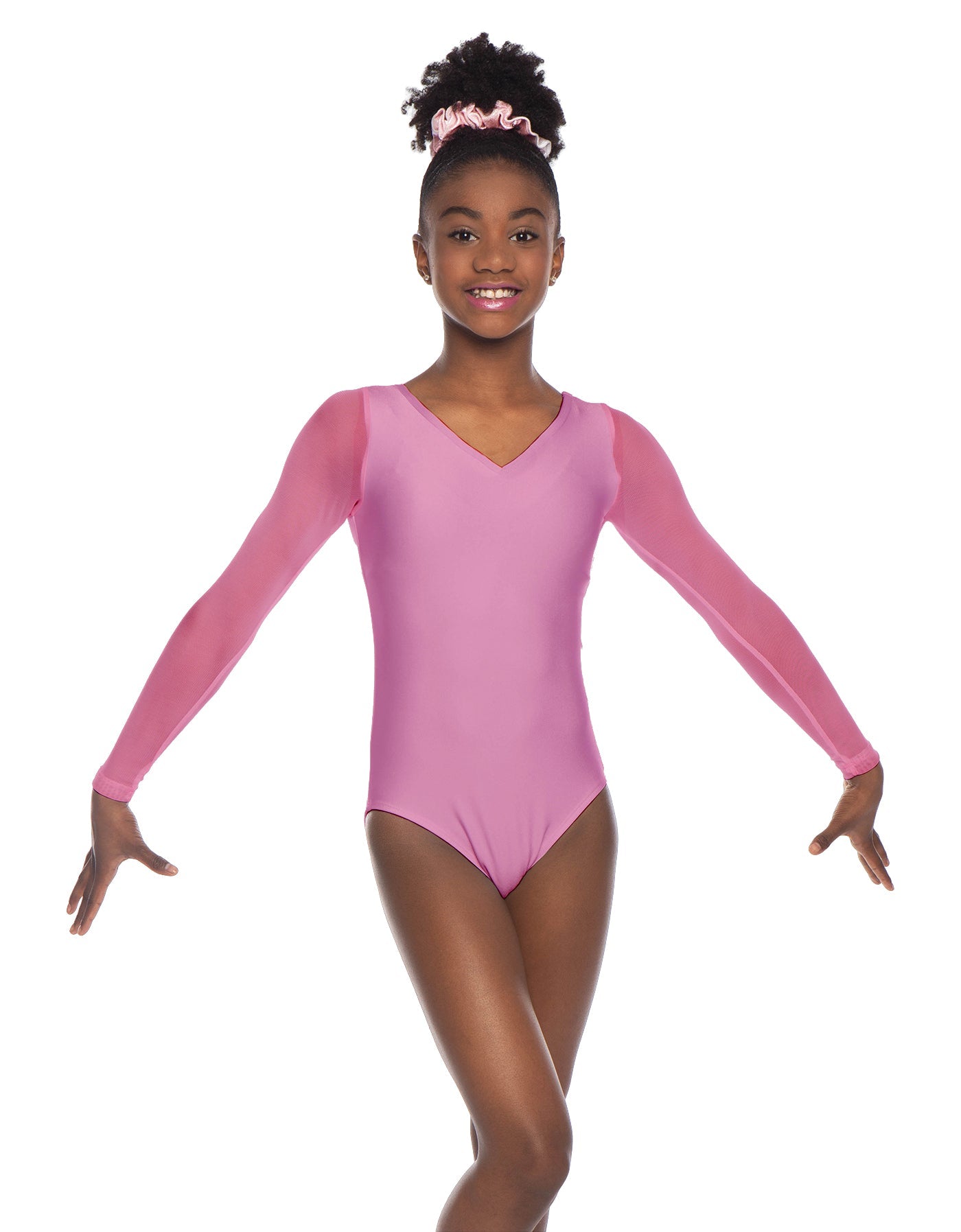 Solid Lycra Mesh LS V Neck Leotard Gymnastics