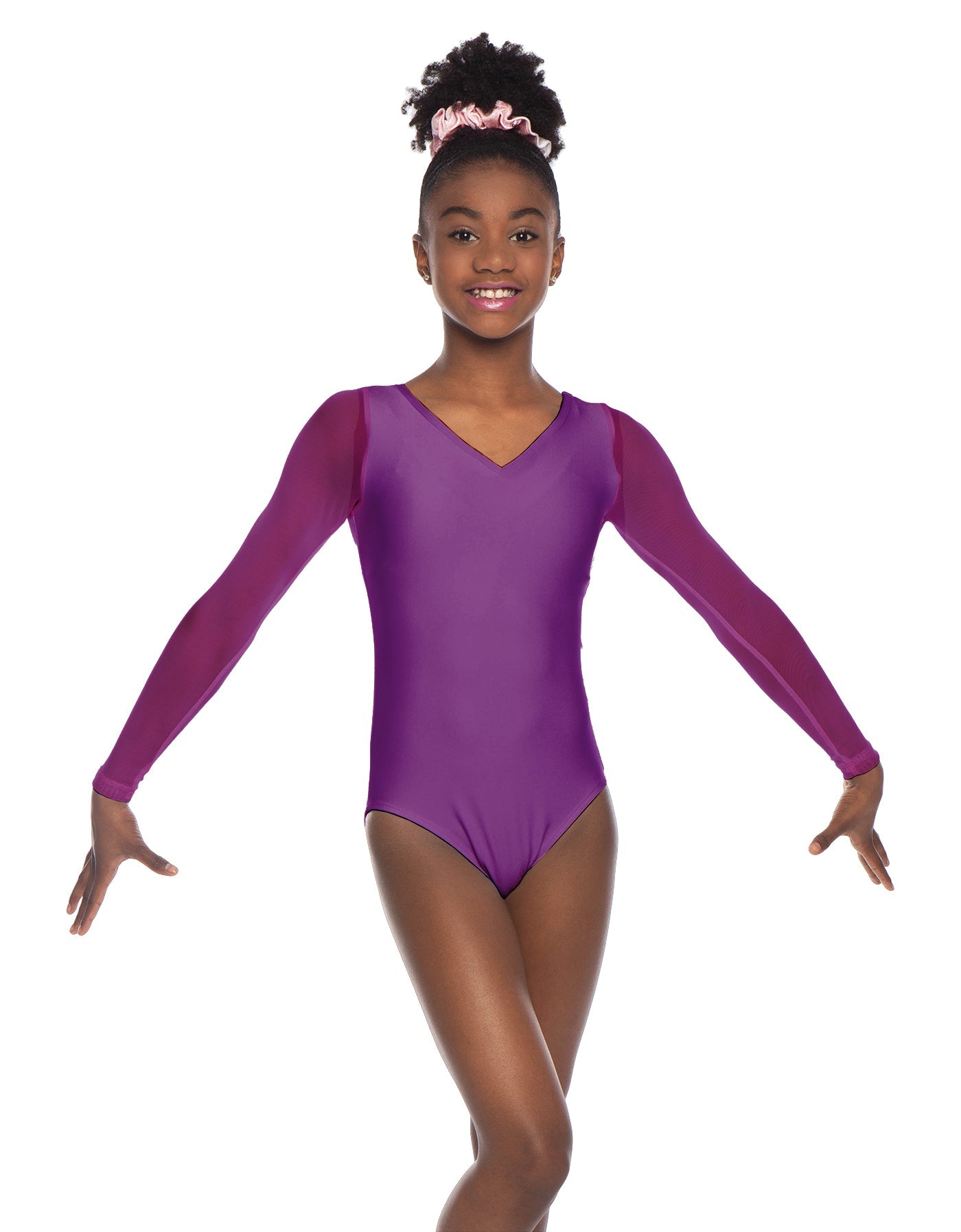Solid Lycra Mesh LS V Neck Leotard Gymnastics
