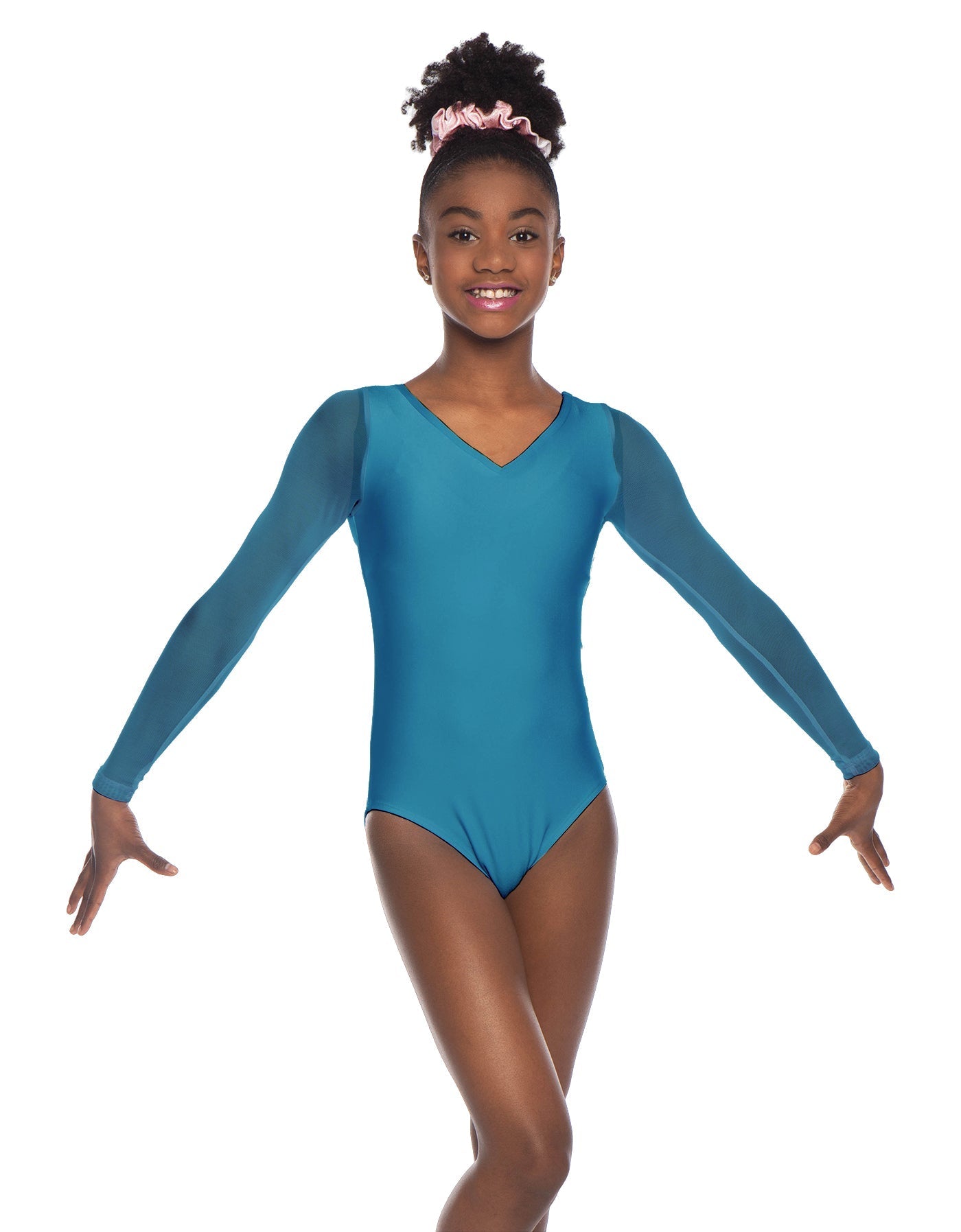 Solid Lycra Mesh LS V Neck Leotard Gymnastics