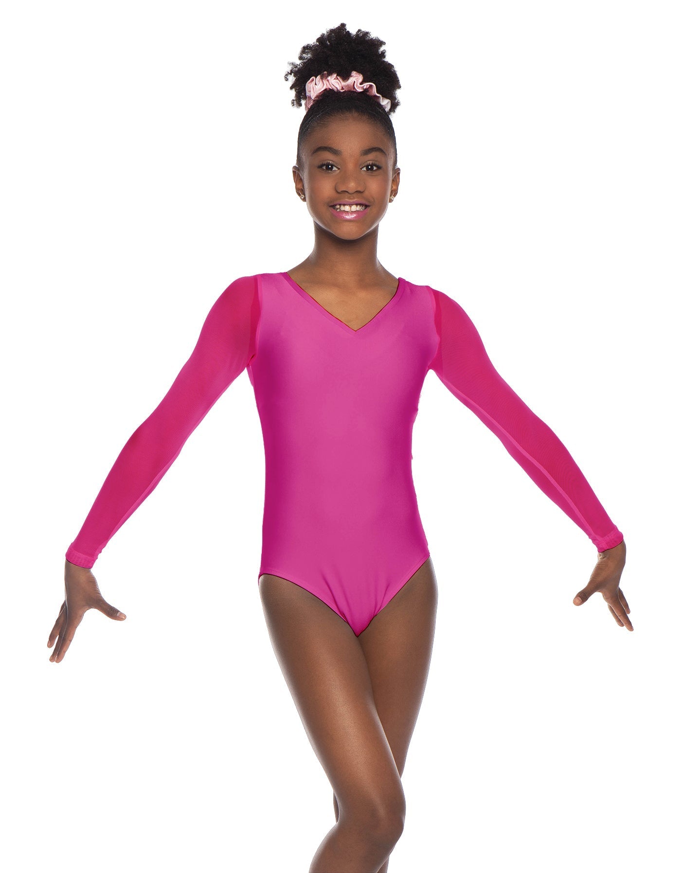 Solid Lycra Mesh LS V Neck Leotard Gymnastics