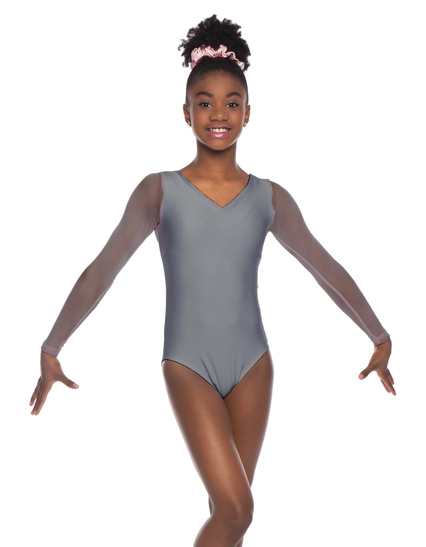 Solid Lycra Mesh LS V Neck Leotard Gymnastics
