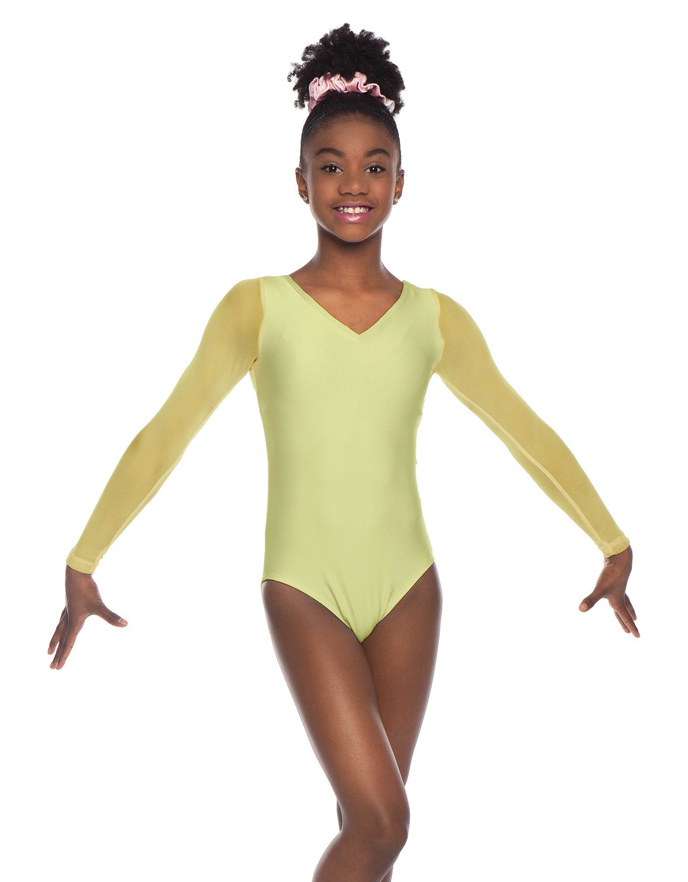 Solid Lycra Mesh LS V Neck Leotard Gymnastics