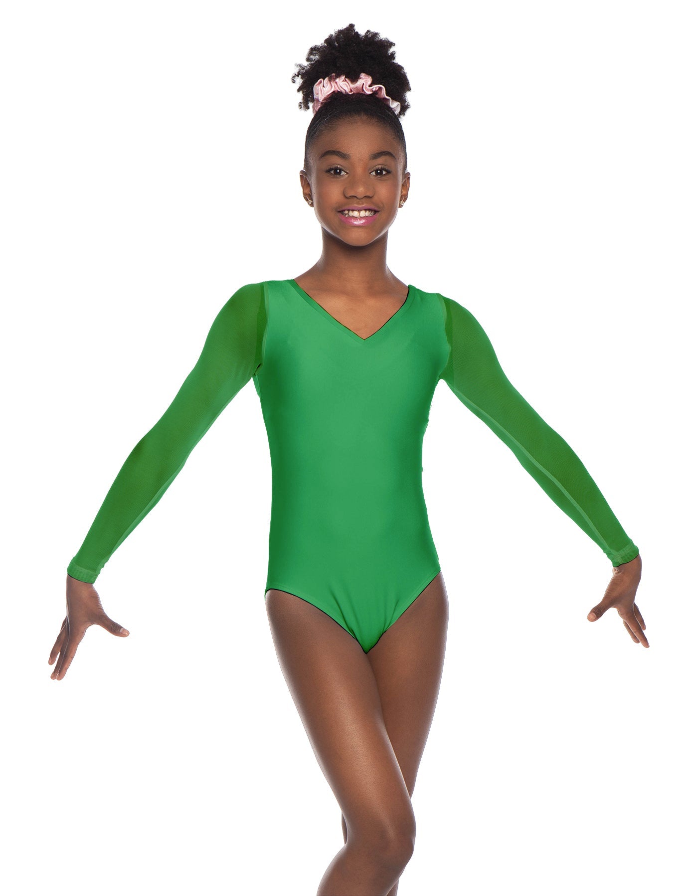 Solid Lycra Mesh LS V Neck Leotard Gymnastics