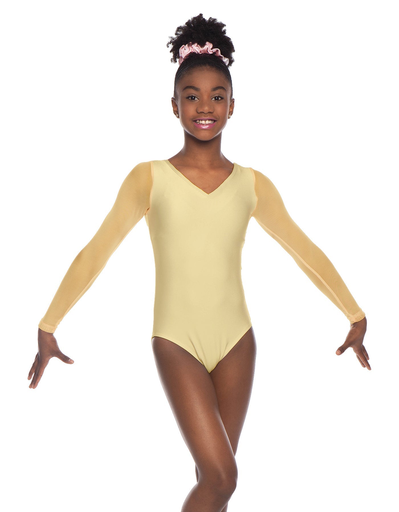 Solid Lycra Mesh LS V Neck Leotard Gymnastics