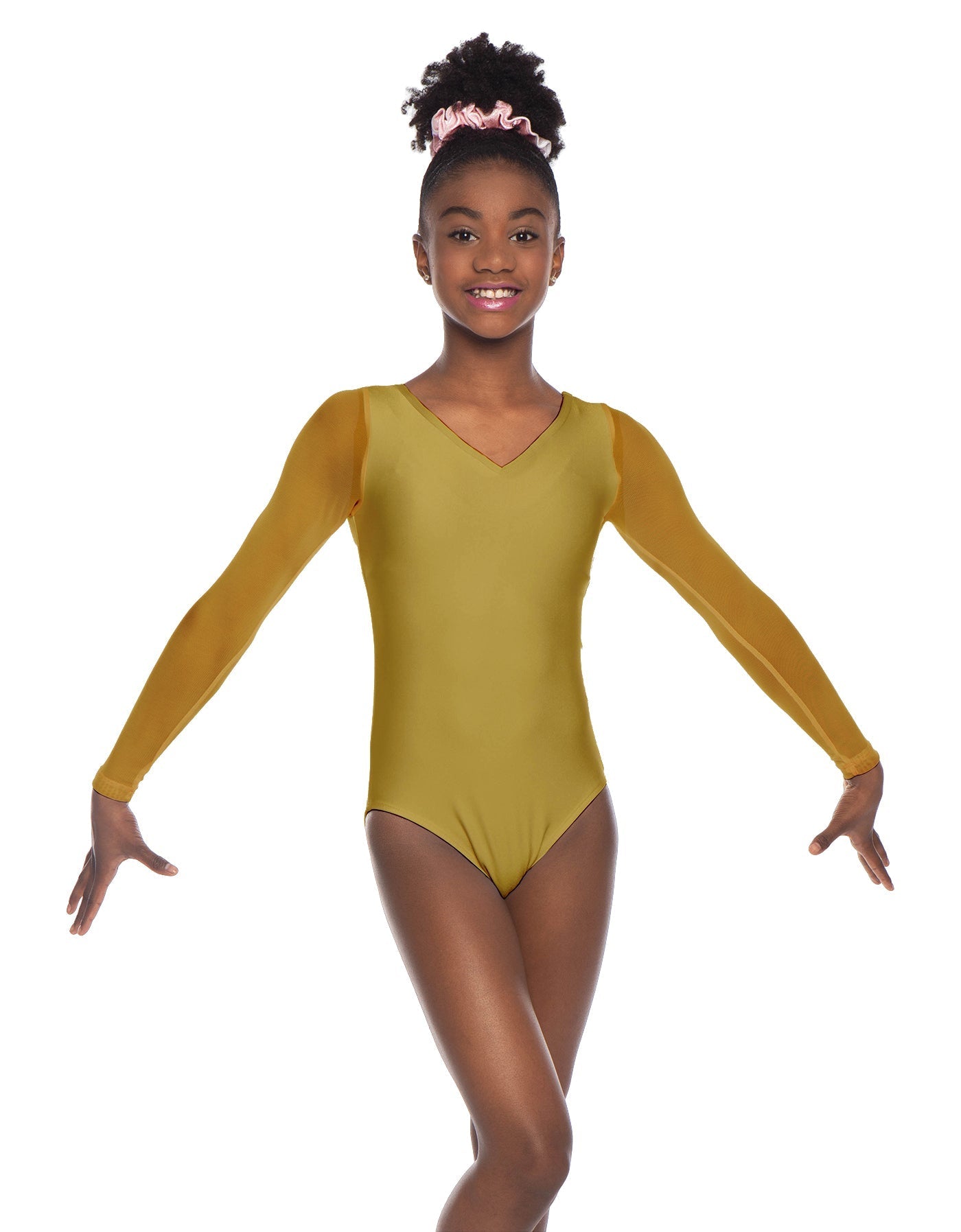 Solid Lycra Mesh LS V Neck Leotard Gymnastics