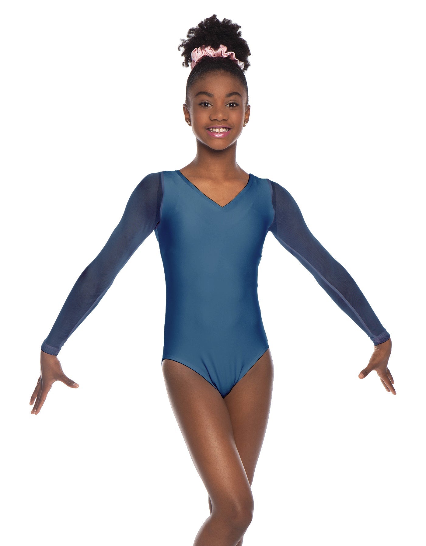 Solid Lycra Mesh LS V Neck Leotard Gymnastics