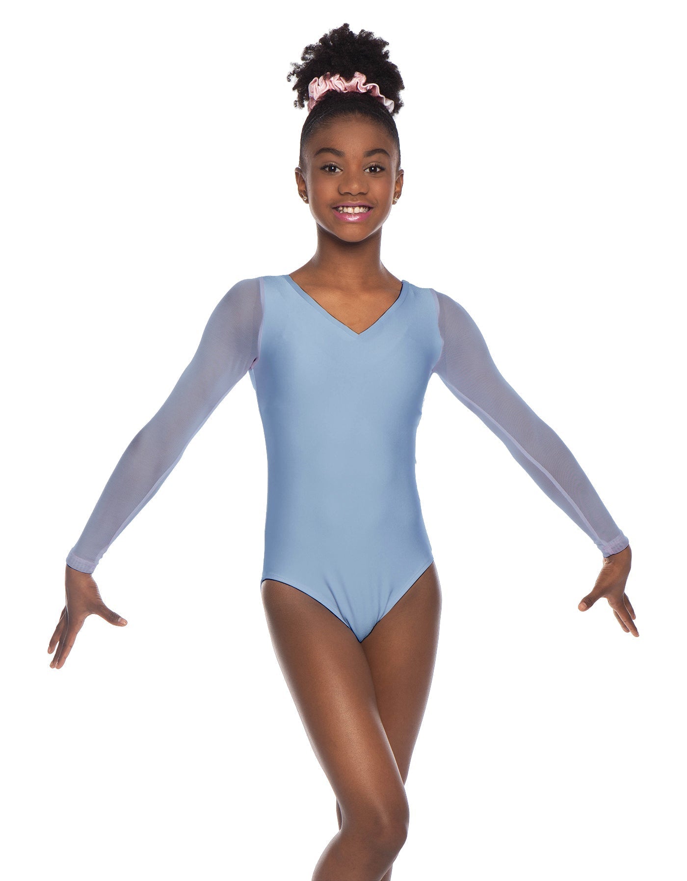 Solid Lycra Mesh LS V Neck Leotard Gymnastics