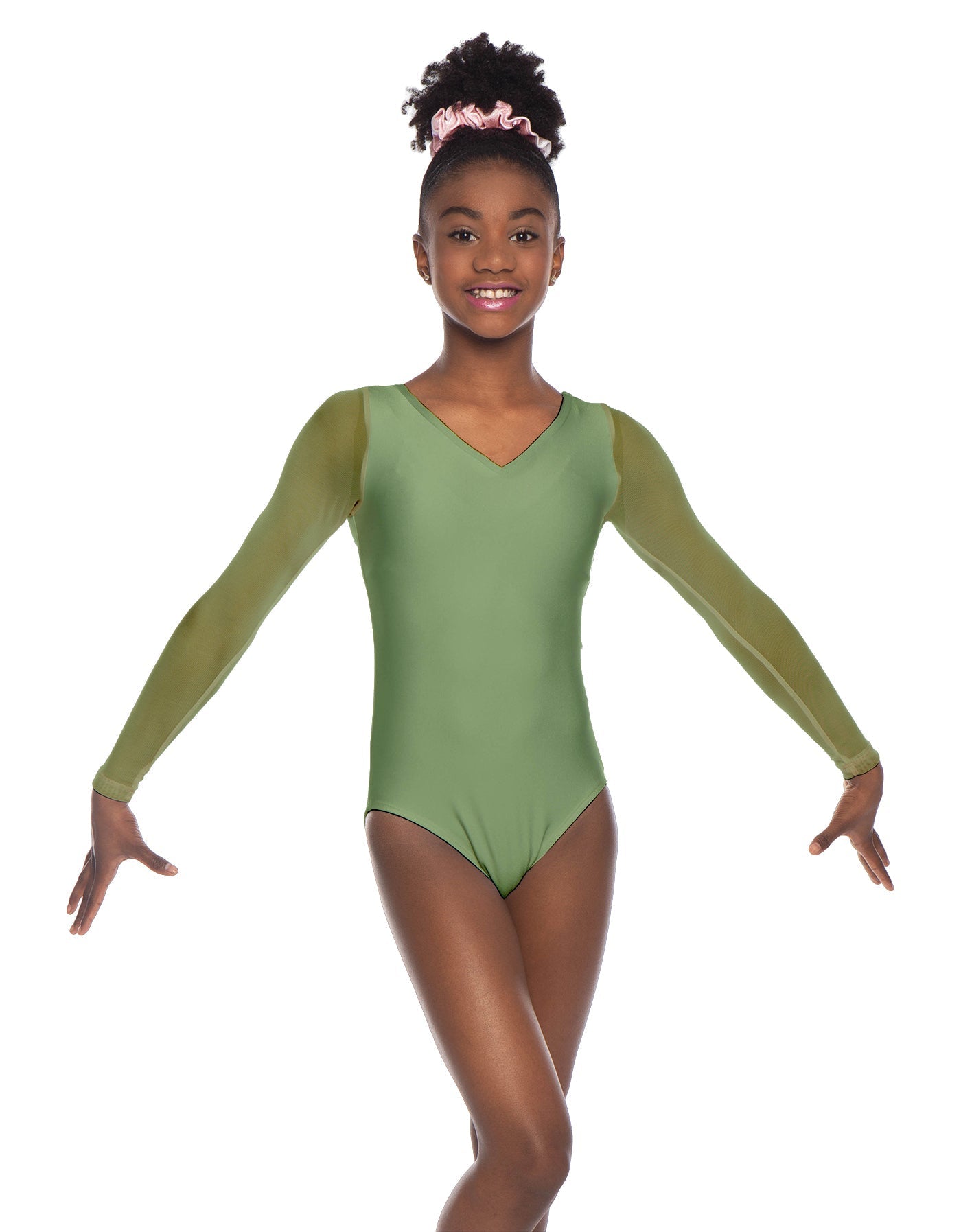 Solid Lycra Mesh LS V Neck Leotard Gymnastics
