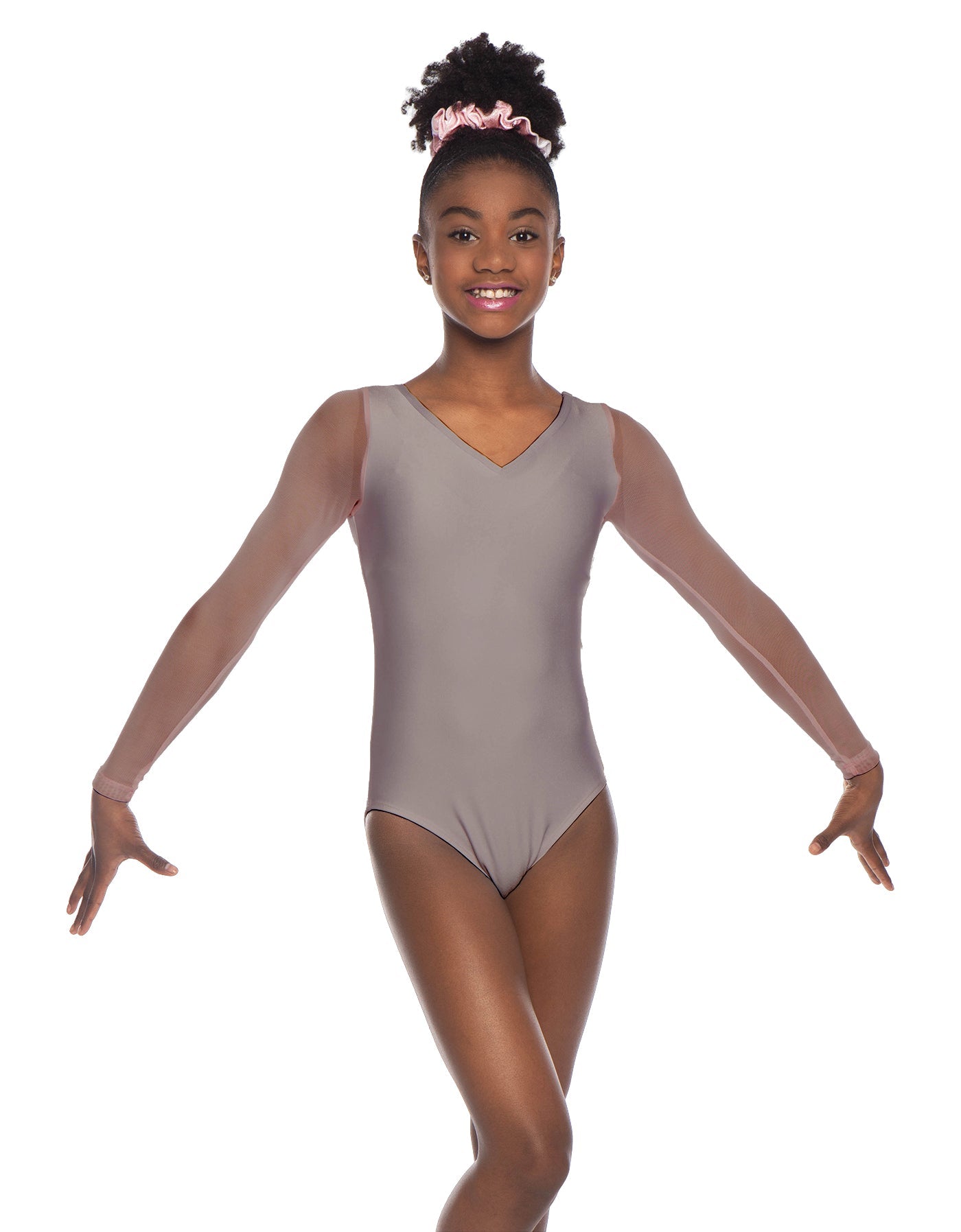 Solid Lycra Mesh LS V Neck Leotard Gymnastics