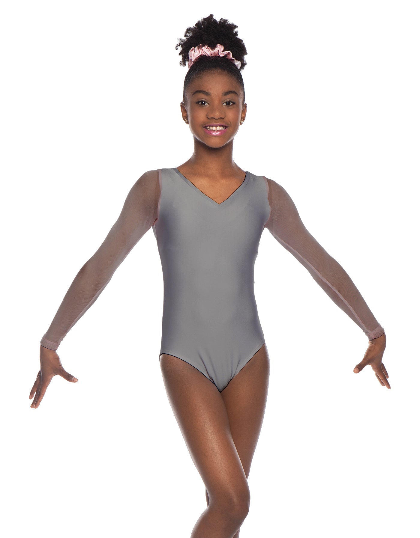 Solid Lycra Mesh LS V Neck Leotard Gymnastics