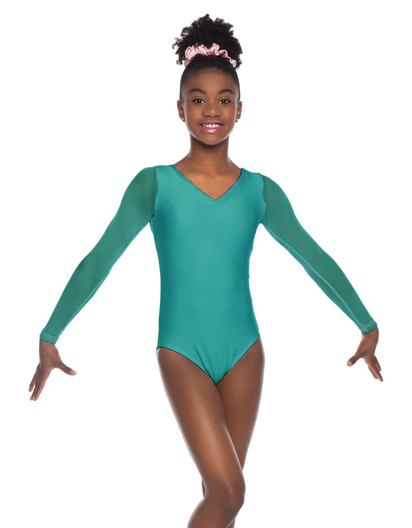 Solid Lycra Mesh LS V Neck Leotard Gymnastics