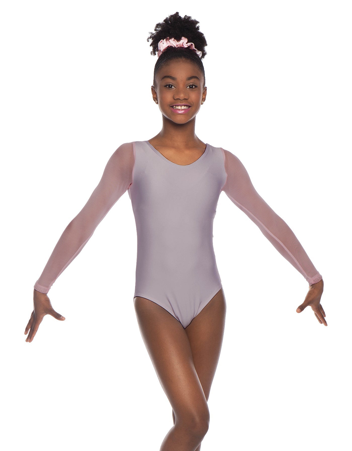 Solid Lycra Mesh LS Round Neck Leotard Gymnastics