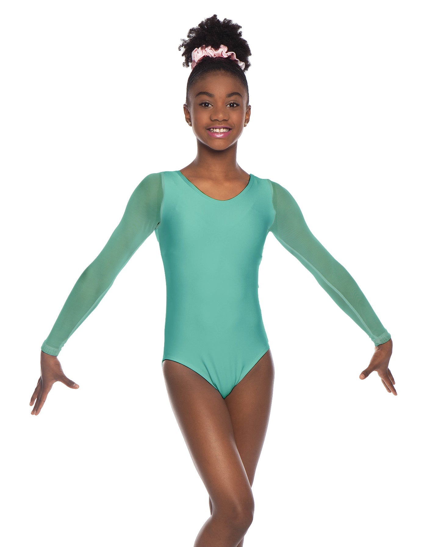 Solid Lycra Mesh LS Round Neck Leotard Gymnastics