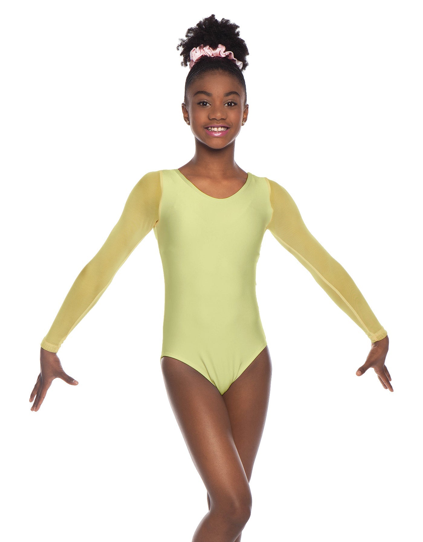 Solid Lycra Mesh LS Round Neck Leotard Gymnastics
