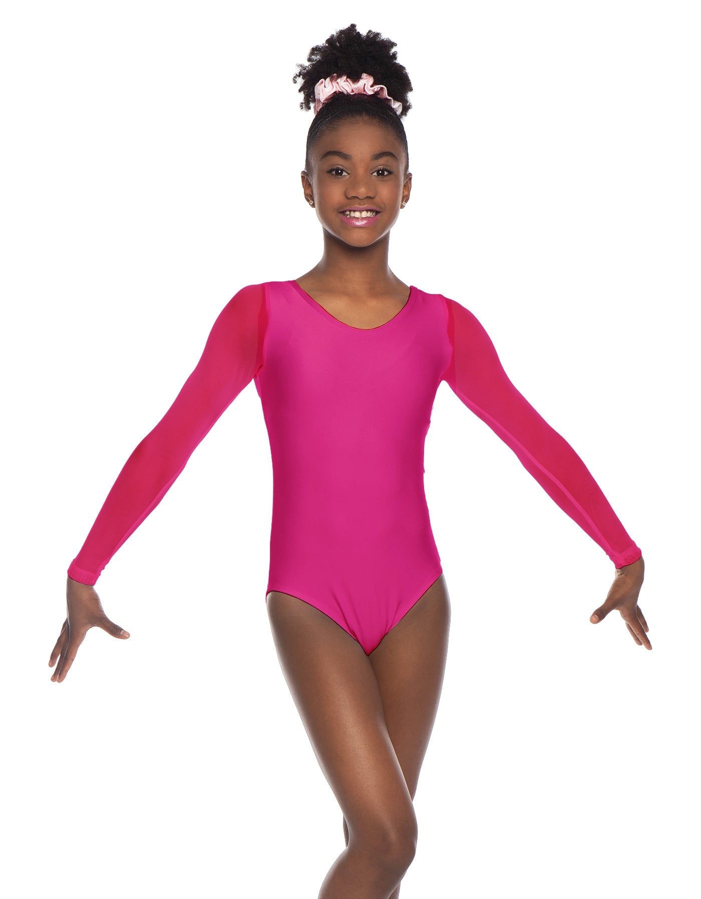 Solid Lycra Mesh LS Round Neck Leotard Gymnastics