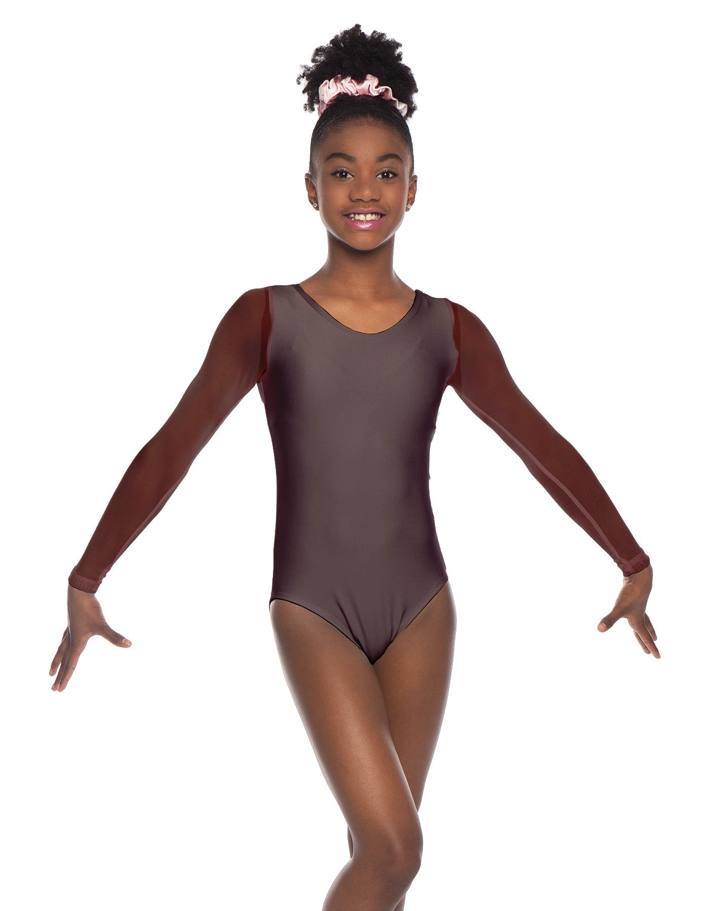 Solid Lycra Mesh LS Round Neck Leotard Gymnastics