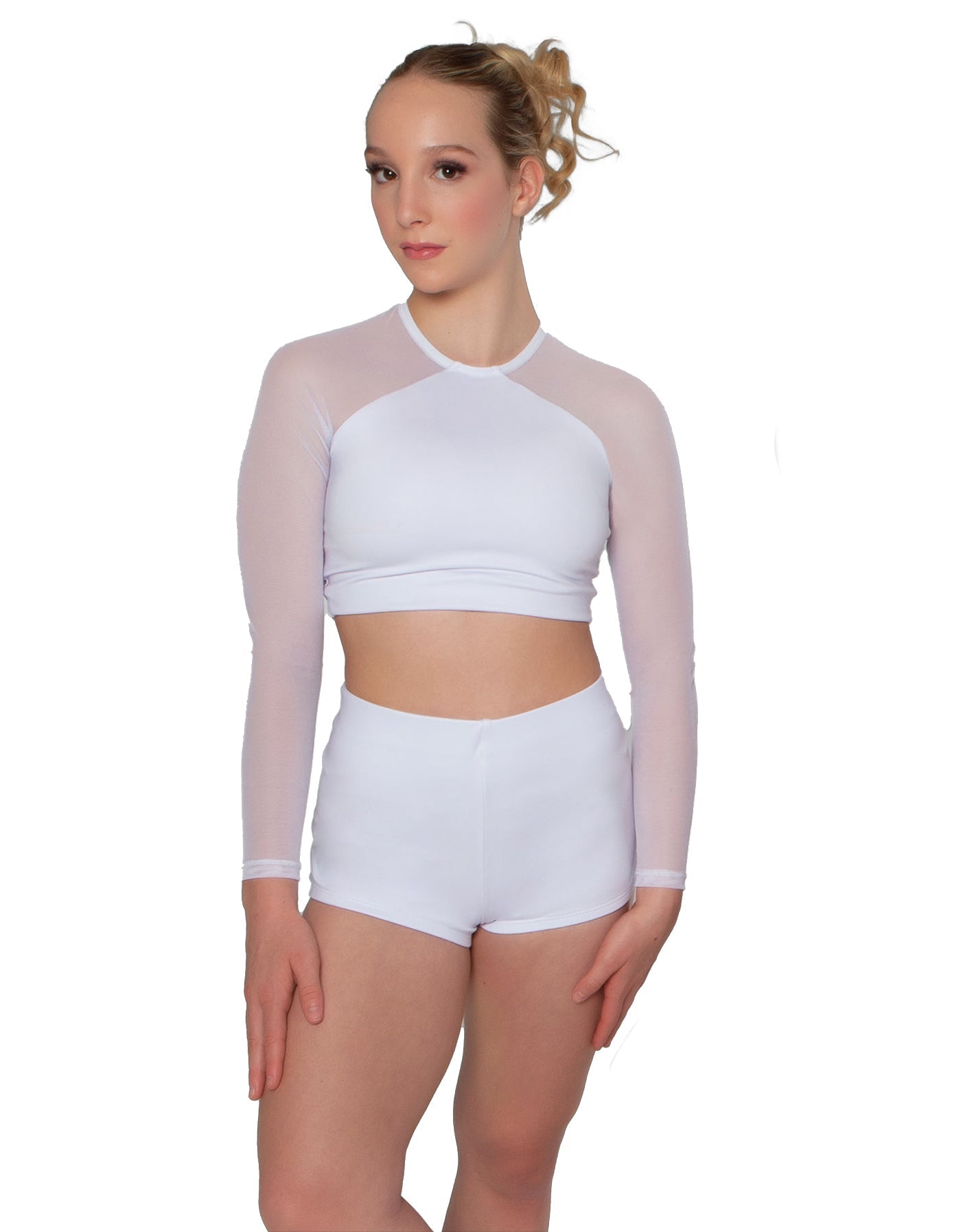 Solid Lycra LS Mesh Raglan Keyhole back Crop Top
