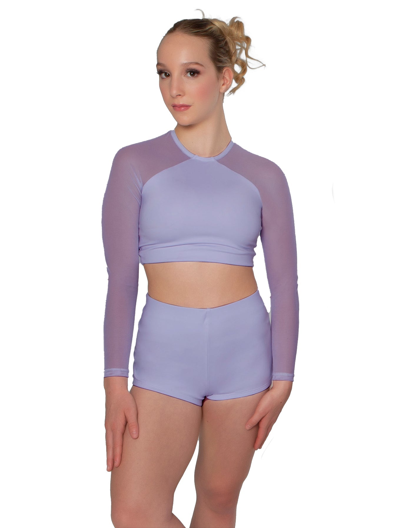 Solid Lycra LS Mesh Raglan Keyhole back Crop Top