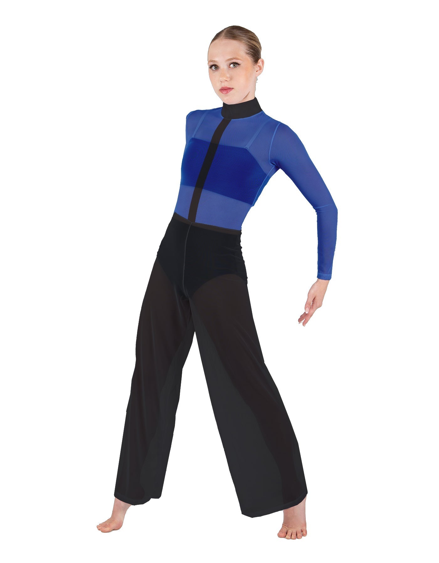 Avant Garde LS TNeck Keyhole Wide Leg Mesh Unitard with Bandeau and Panty