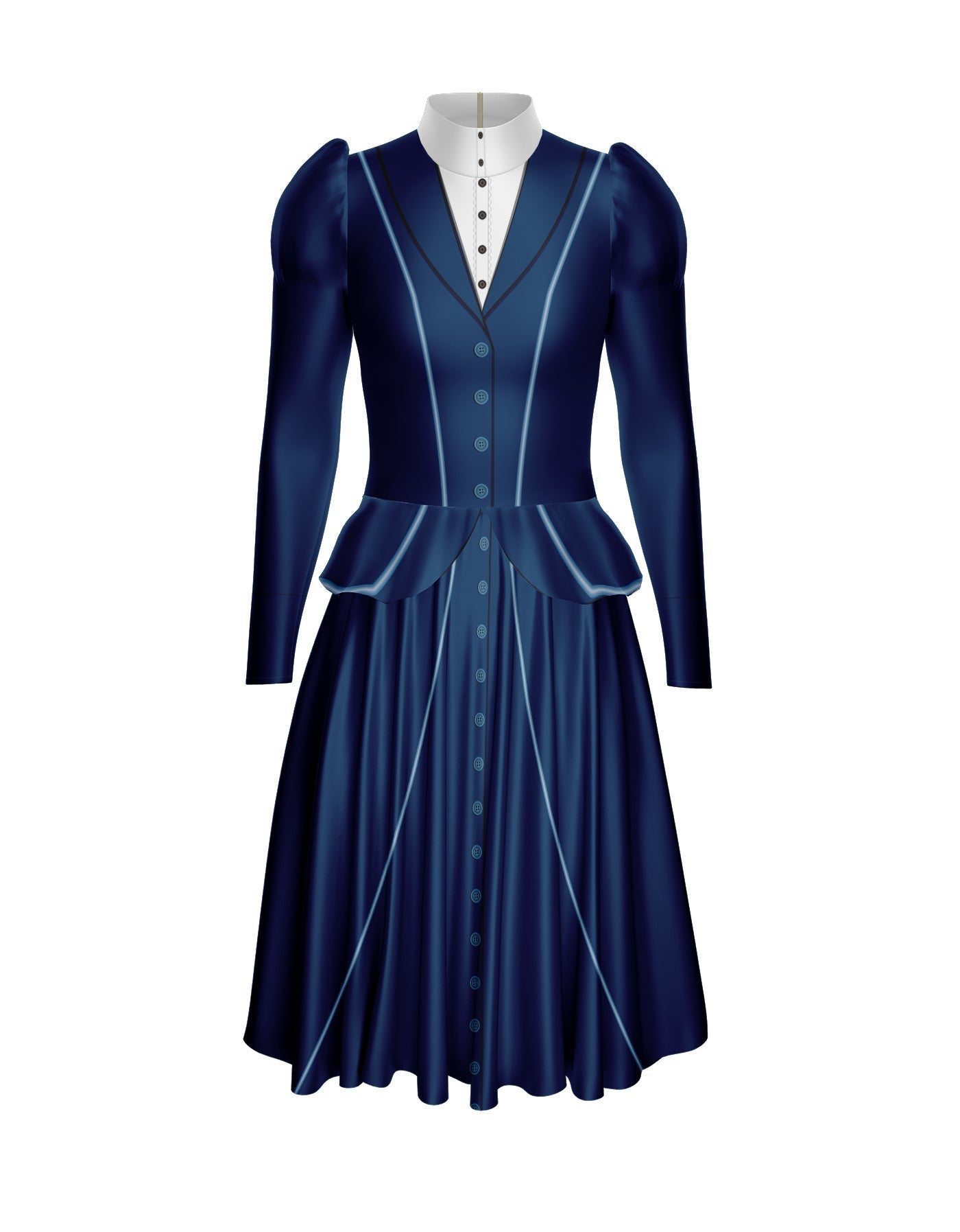 Mary Poppins LS Puff Sleeve TNeck Dress with Character Skirt and Peplum