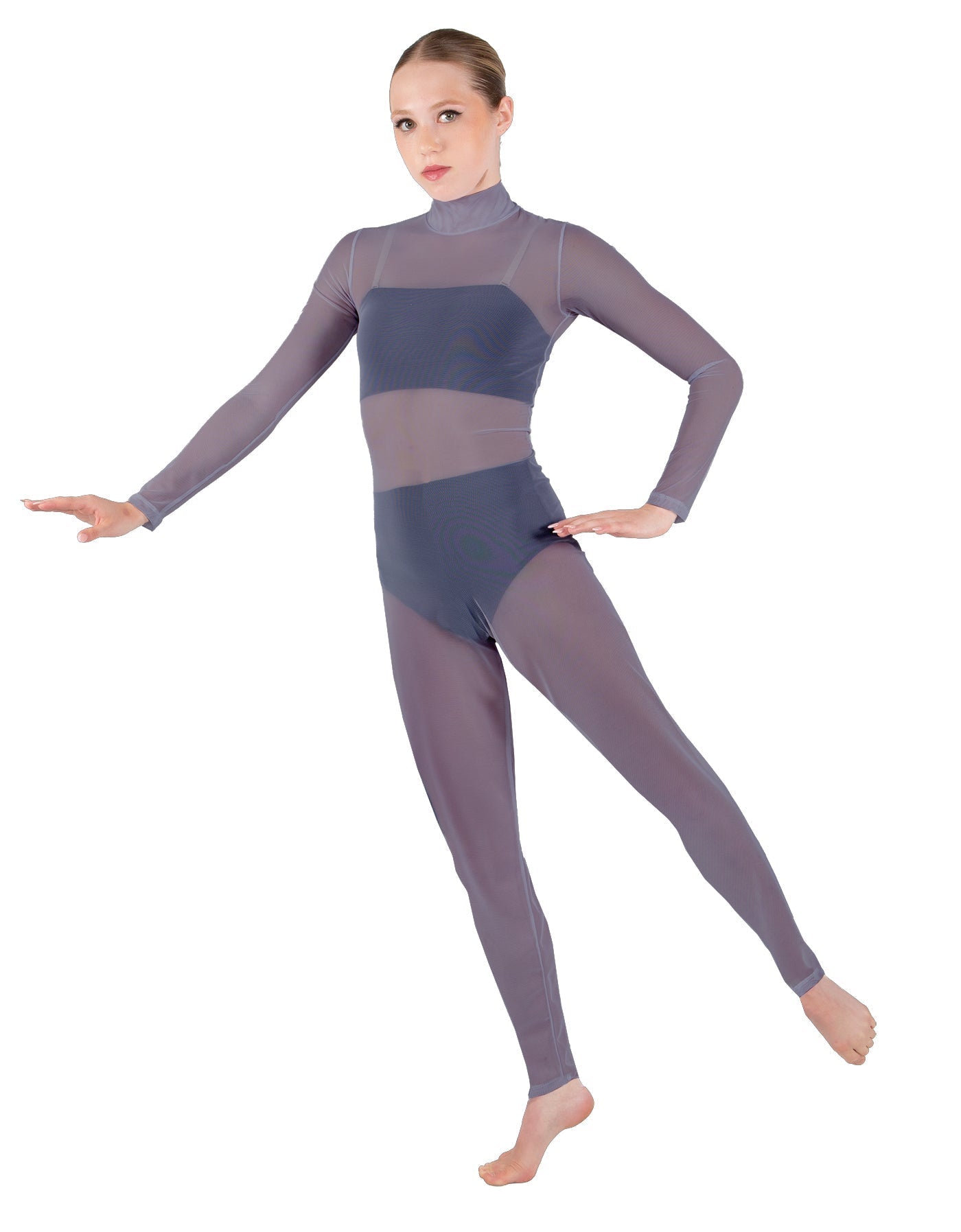 Solid Lycra LS Tneck Open Back Unitard with Bandeau and Panty