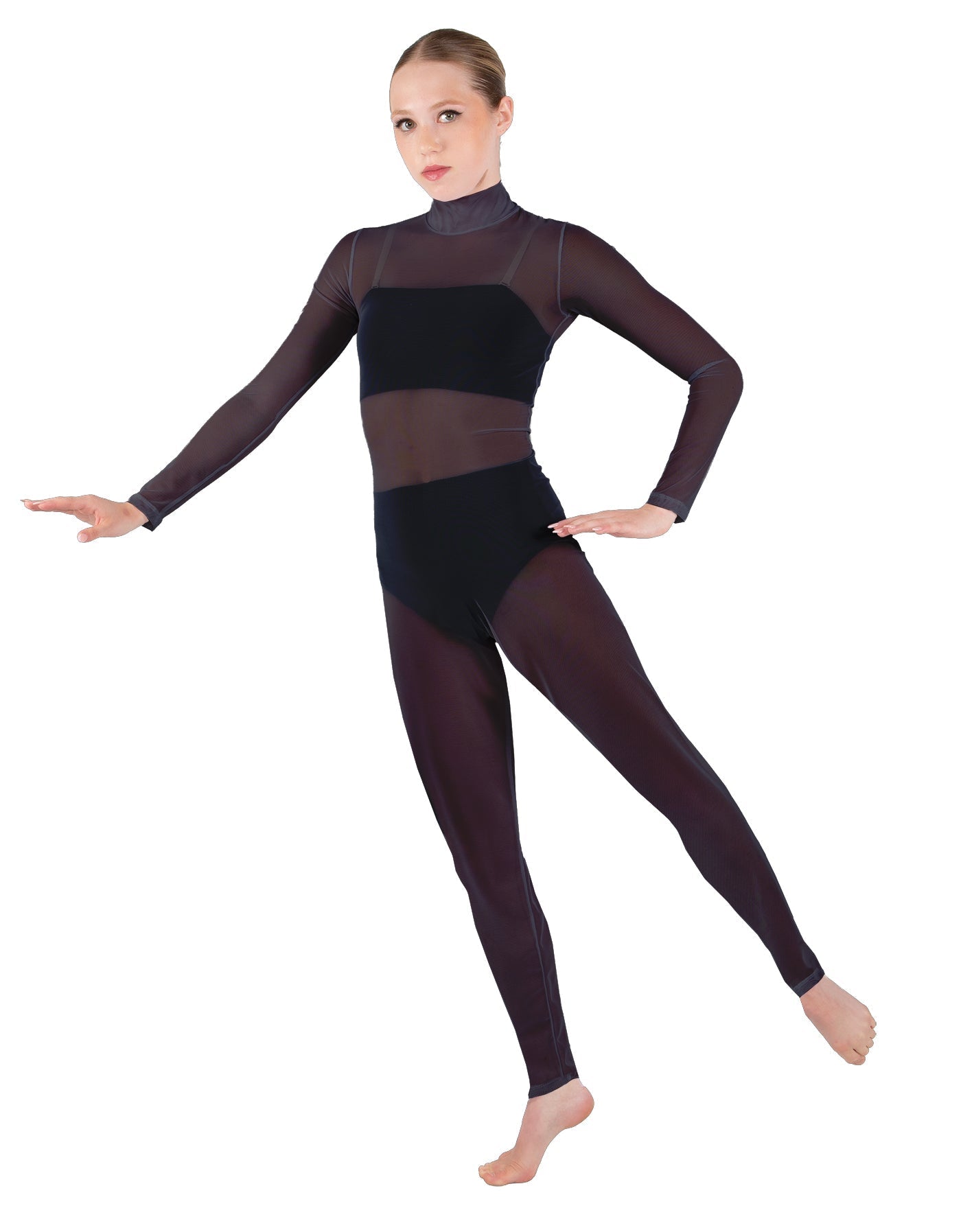 Solid Lycra LS Tneck Open Back Unitard with Bandeau and Panty
