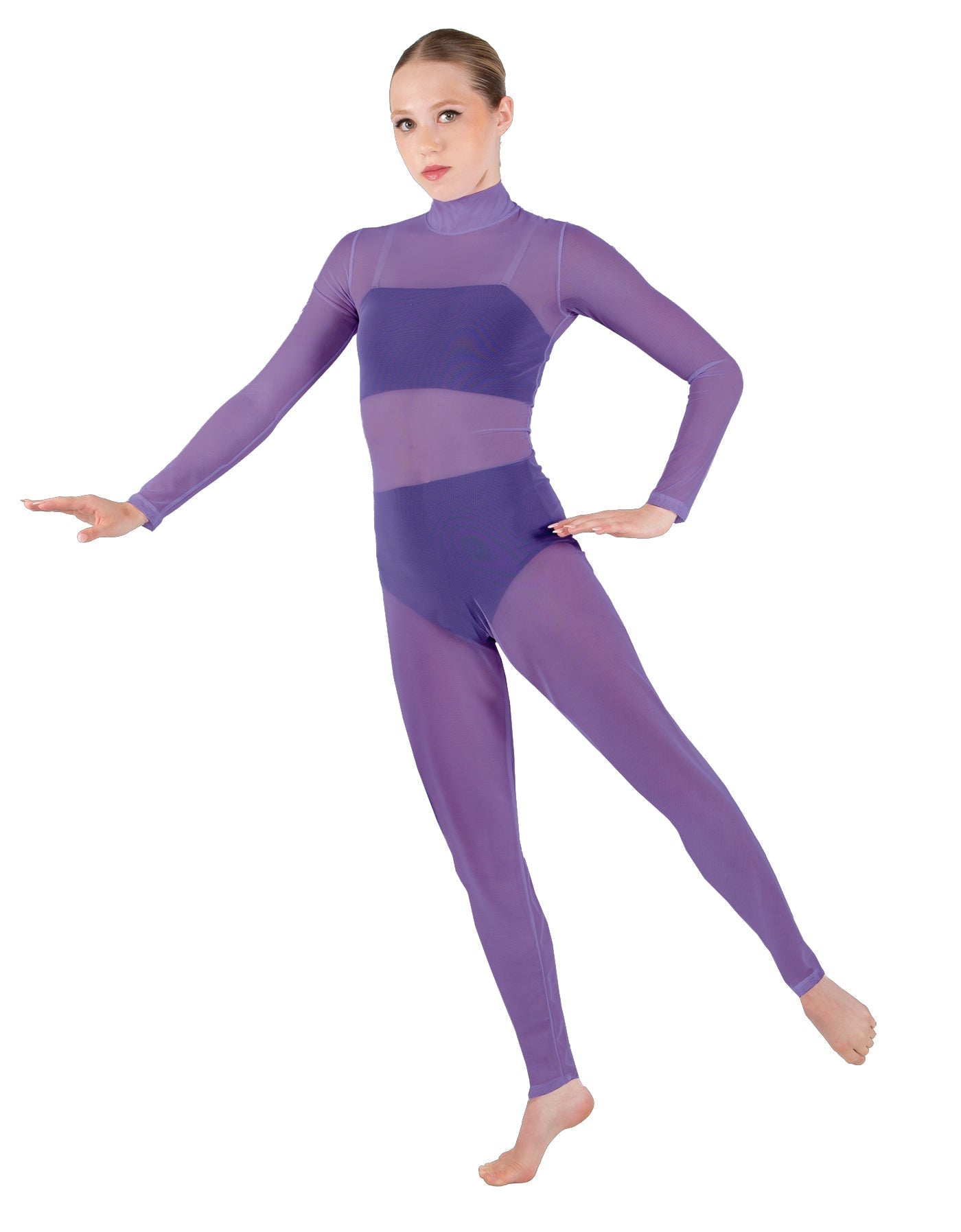 Solid Lycra LS Tneck Open Back Unitard with Bandeau and Panty