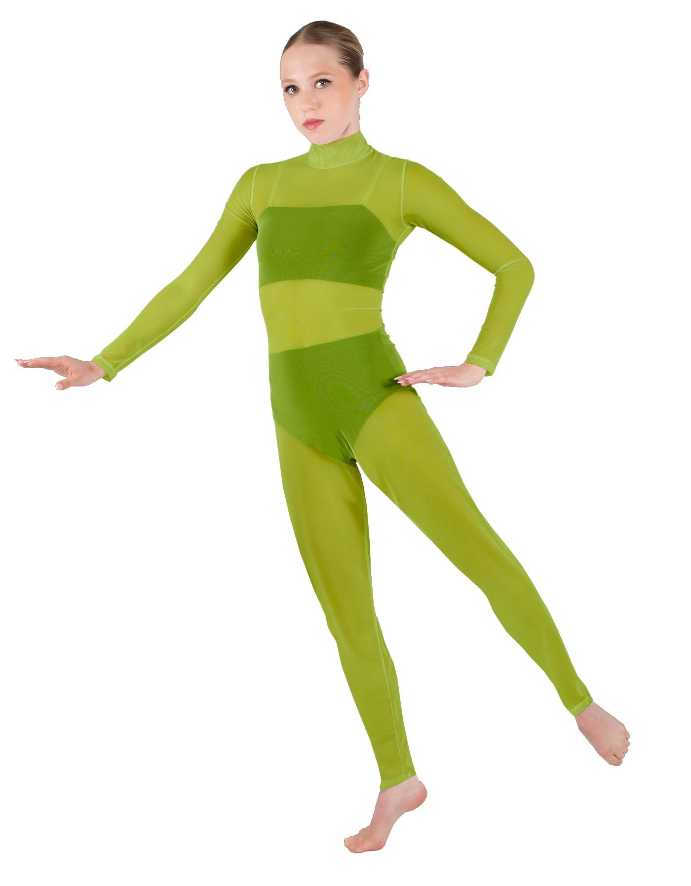 Solid Lycra LS Tneck Open Back Unitard with Bandeau and Panty
