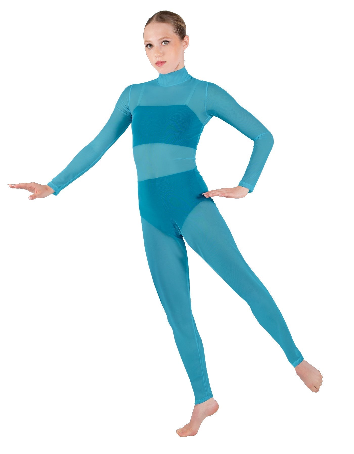 Solid Lycra LS Tneck Open Back Unitard with Bandeau and Panty