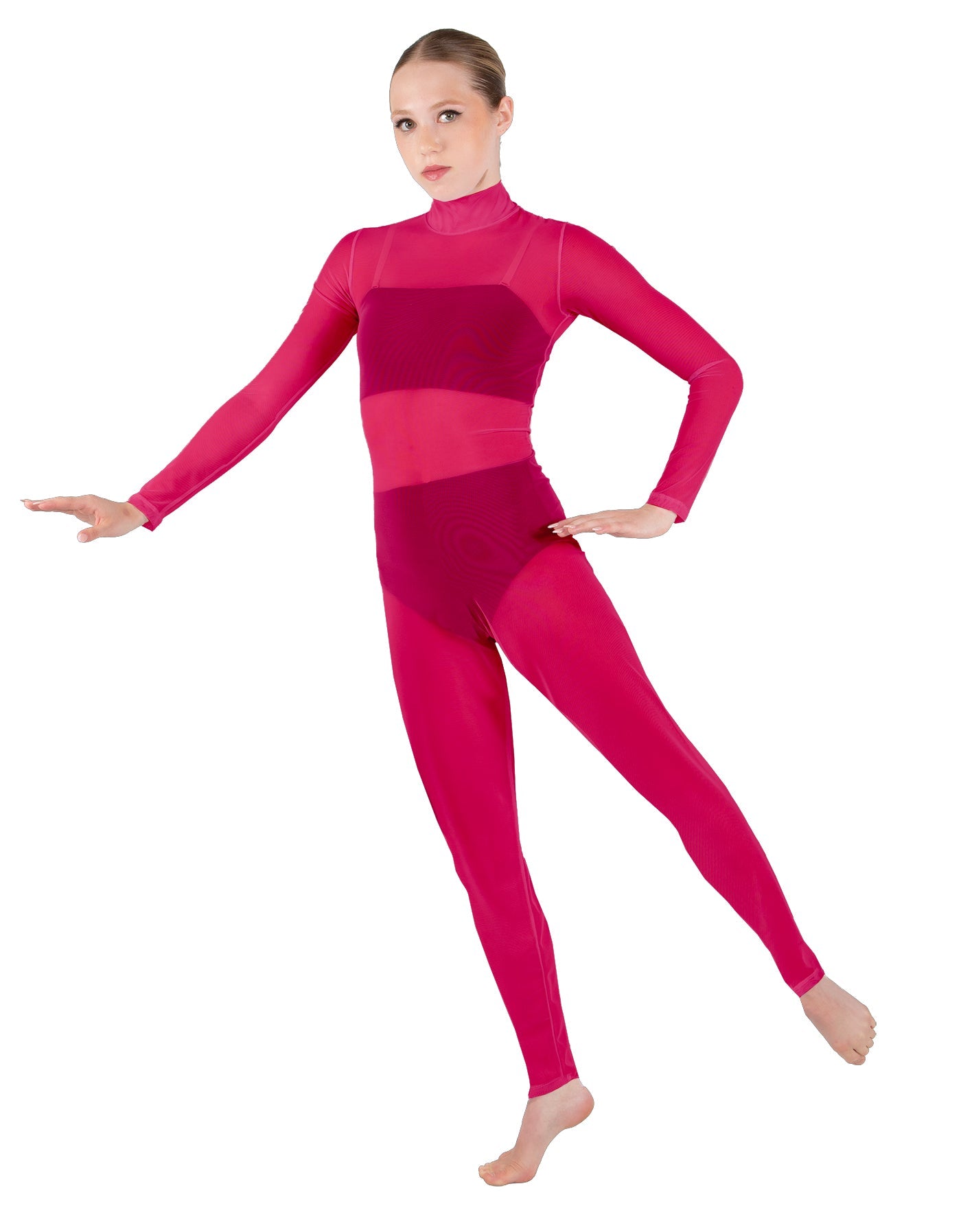 Solid Lycra LS Tneck Open Back Unitard with Bandeau and Panty