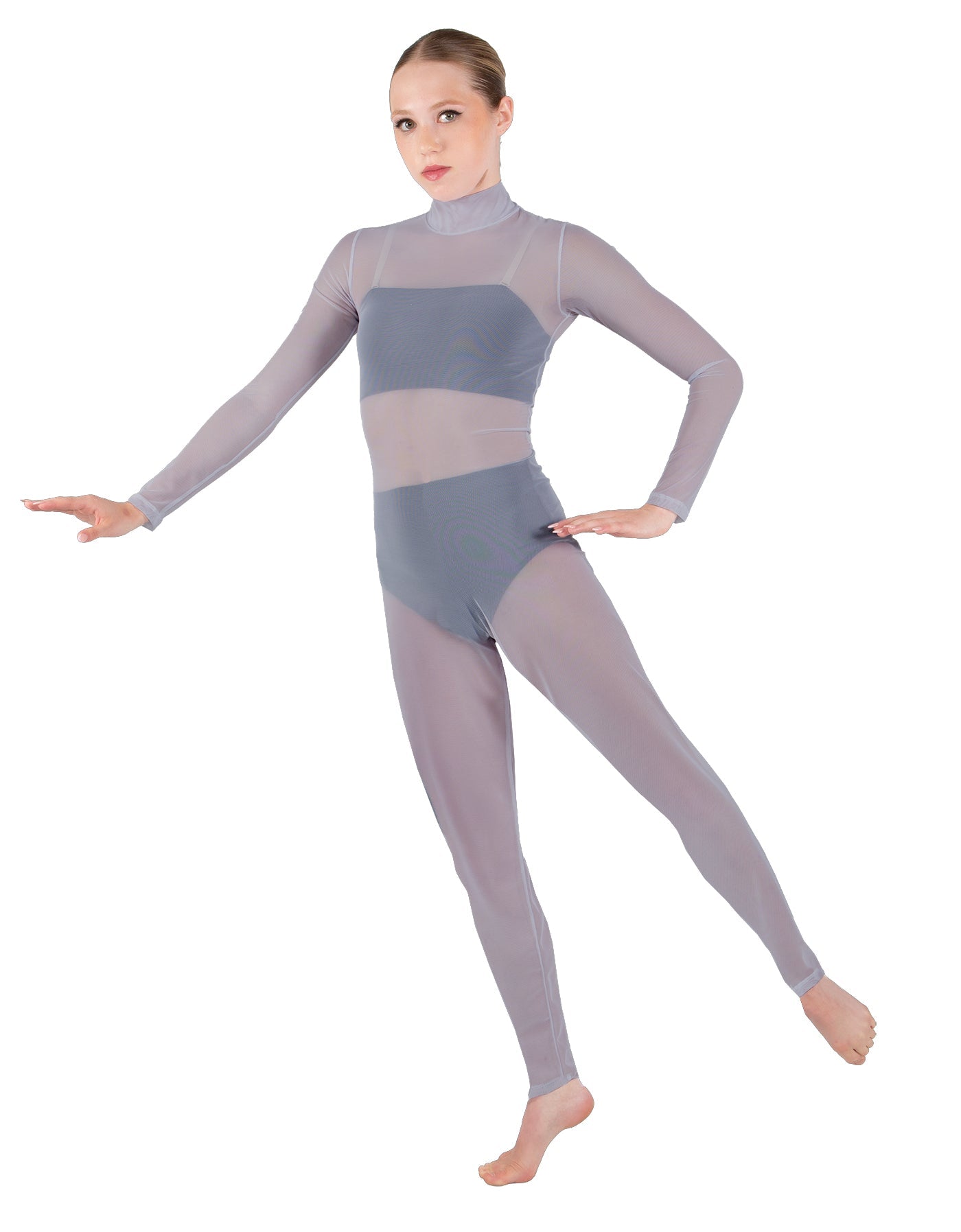 Solid Lycra LS Tneck Open Back Unitard with Bandeau and Panty