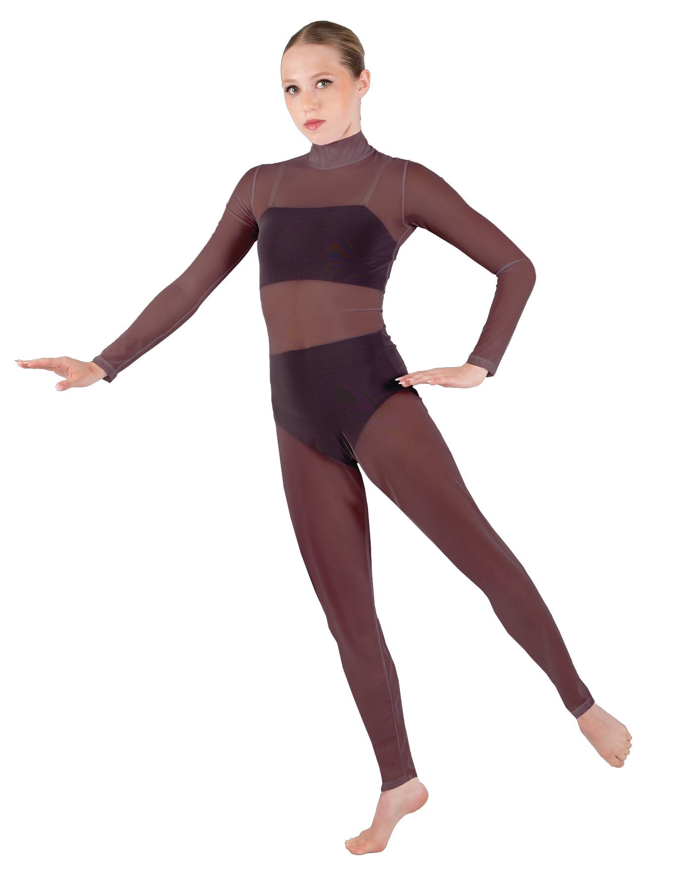 Solid Lycra LS Tneck Open Back Unitard with Bandeau and Panty